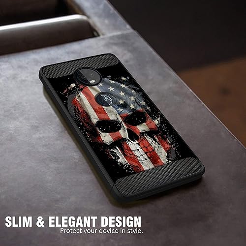 Miniatura 4 de Funda compatible con Motorola Moto Z4 y Moto Z4 Play, diseño delgado y resistente mate con textura de fibra de carbono (calavera de EE. UU.)
