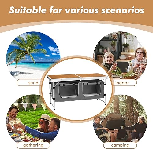 Miniatura 7 de Mesa plegable de aluminio para acampar con patas ajustables para viajes al aire libre, playa, patios, barbacoas, fiestas y picnic mesa plegable