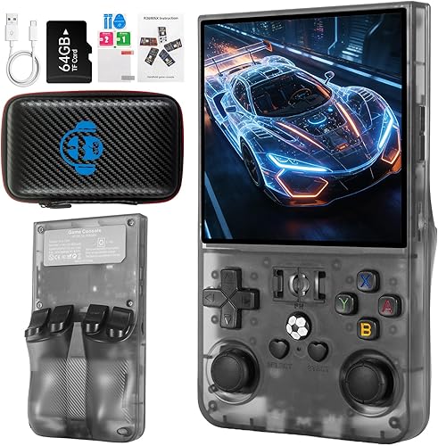 R36MAX - Consola de juegos de mano retro, pantalla IPS HD de 4.0 pulgadas, consola de juegos retro con batería de 4000 mAh, consola de videojuegos