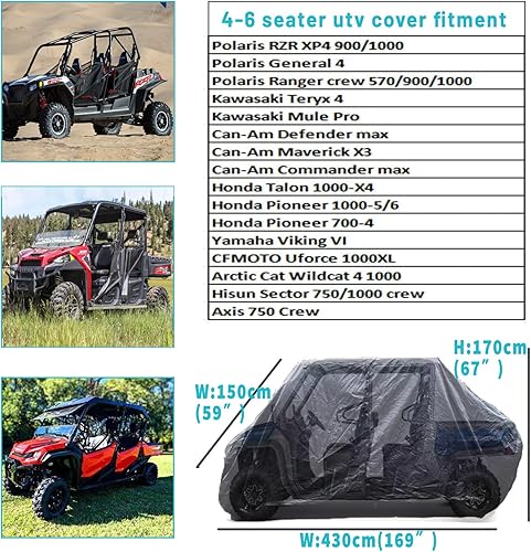Miniatura 5 de Funda para UTV de 4 a 6 plazas, cremallera lateral, impermeable, resistente al viento, 420D, resistente para CFMOTO Uforce 1000 XL, Polaris RZR