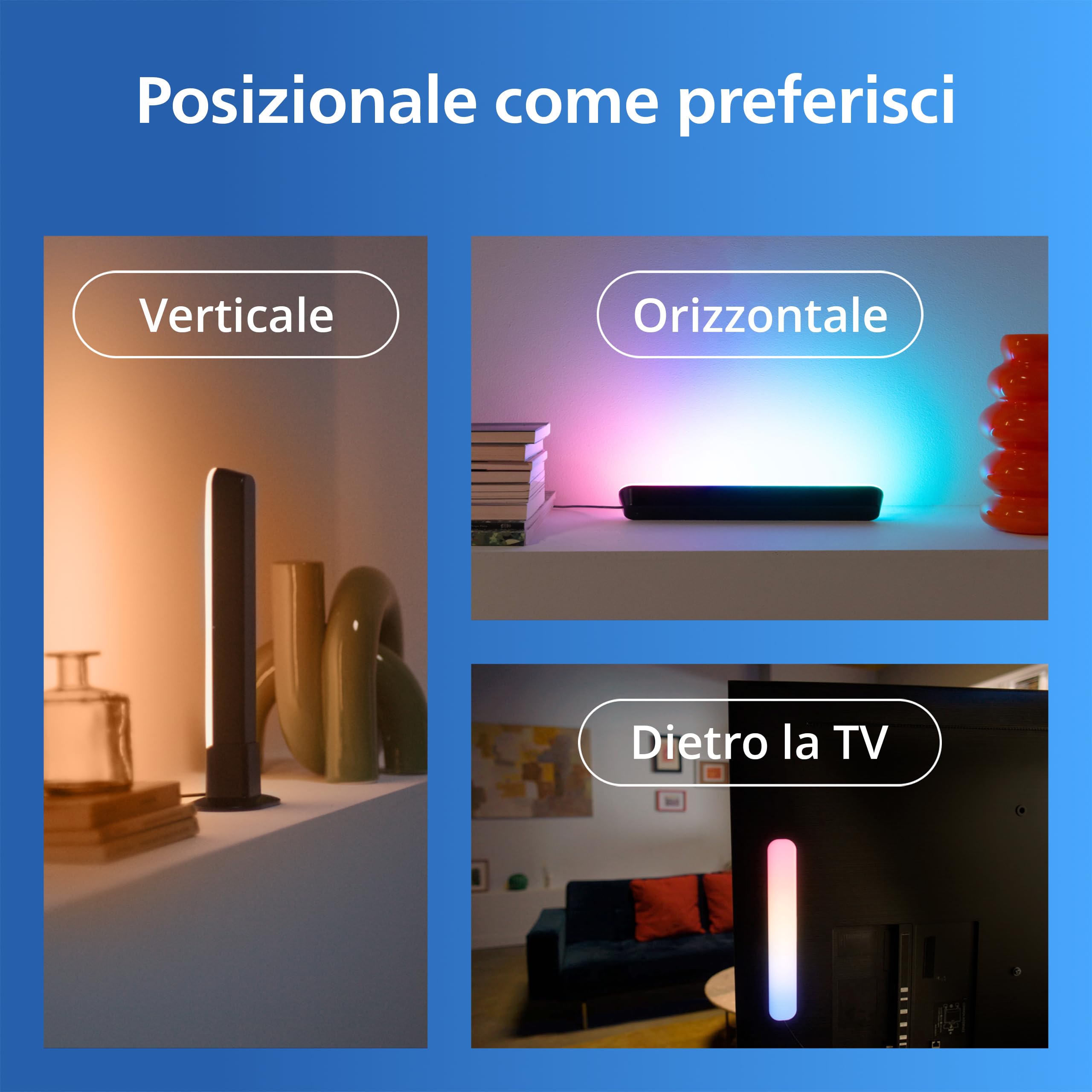Philips Smart Lighting Gradient Barre Luminose, LED RGBIC, Lampada da Tavolo, Effetti Multicolore, Sinc TV e Musica, Luce Immersiva, Facile da Instal, Connected by WiZ, Alexa, Google Home, Apple Home