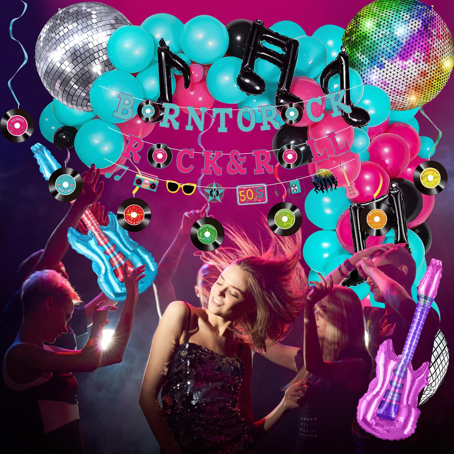 25-Piece 'Born To Rock N Roll' Party Topper Set - Music Note Cake & Cupcake Decorations For 50s/60s Themed Birthday