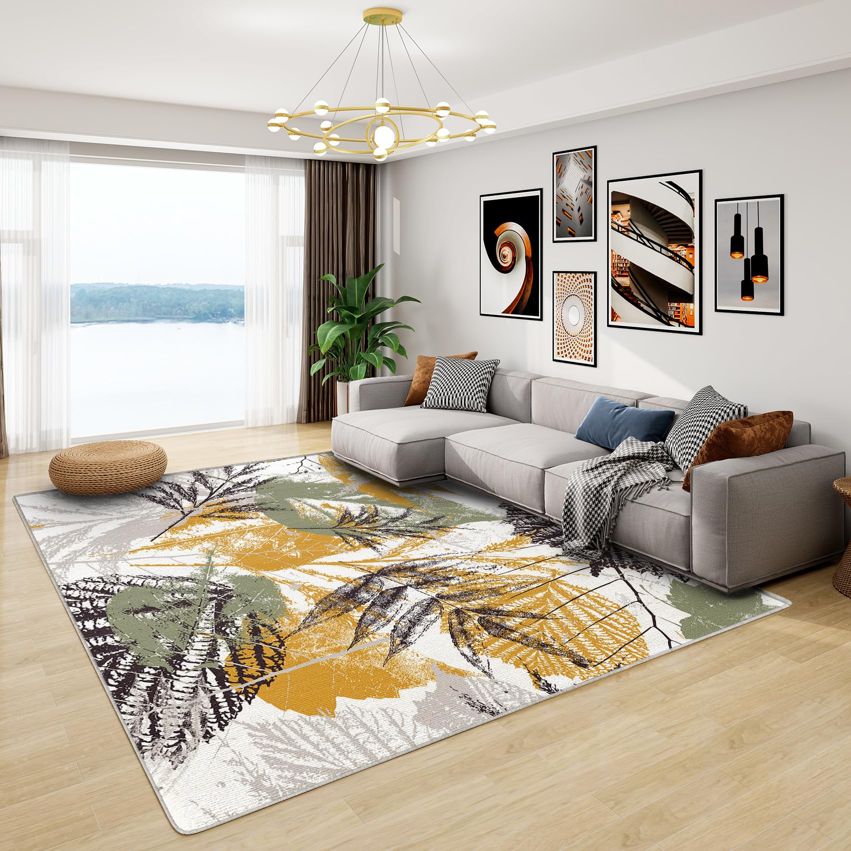 Tropical Rugs Living Room - Tropical Leaves Rug, Botanical Rugs for Living Room Bedroom, Washable Non Slip Soft Large Carpet, Patterned Area Rugs & Home Decor 120x180 cm