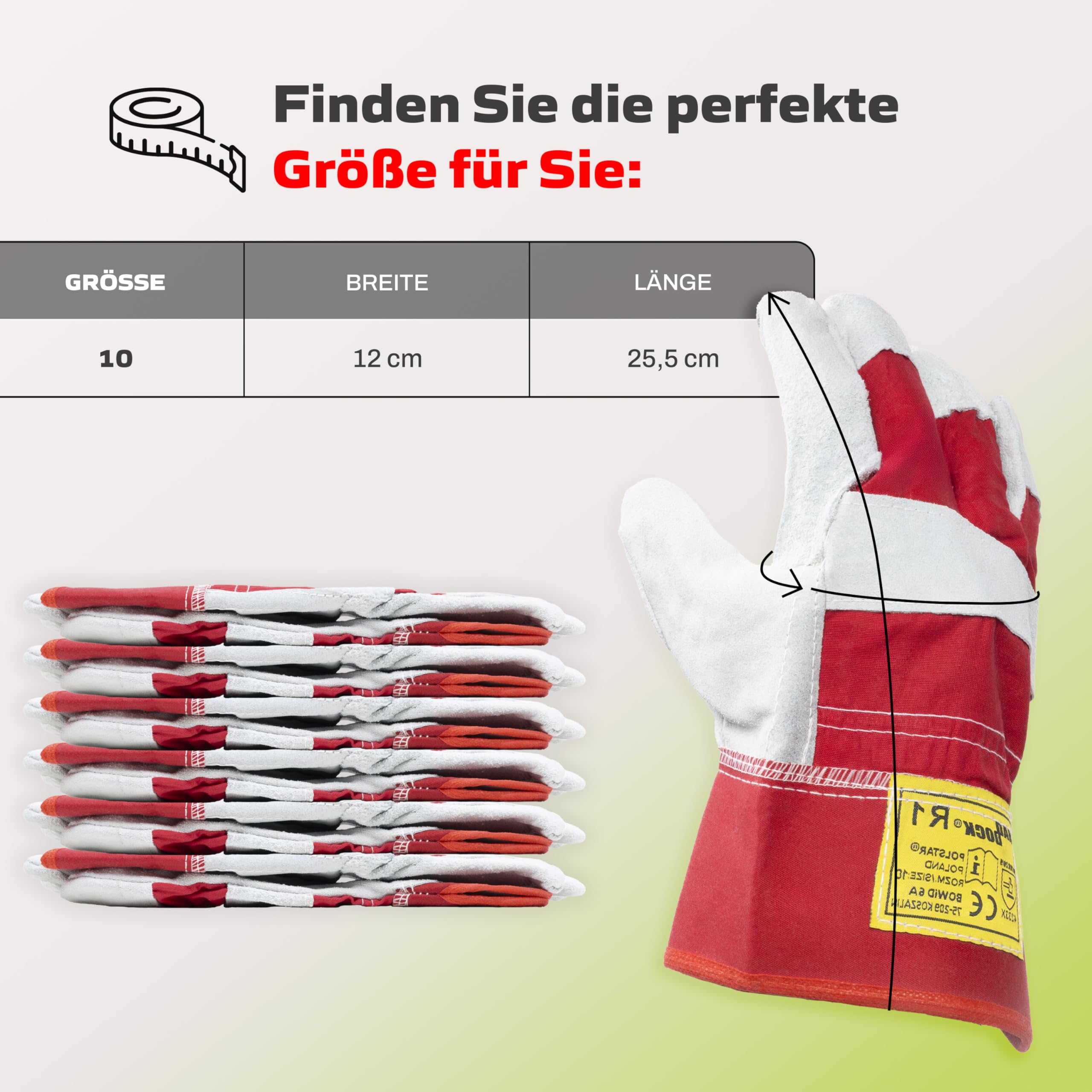 Covent Arbeitshandschuhe Herren Leder Gr 10 - Gartenhandschuhe dornenfest EN388 4233X – Schutzhandschuhe mit einer starren Manschette - mit Leder verstärkt