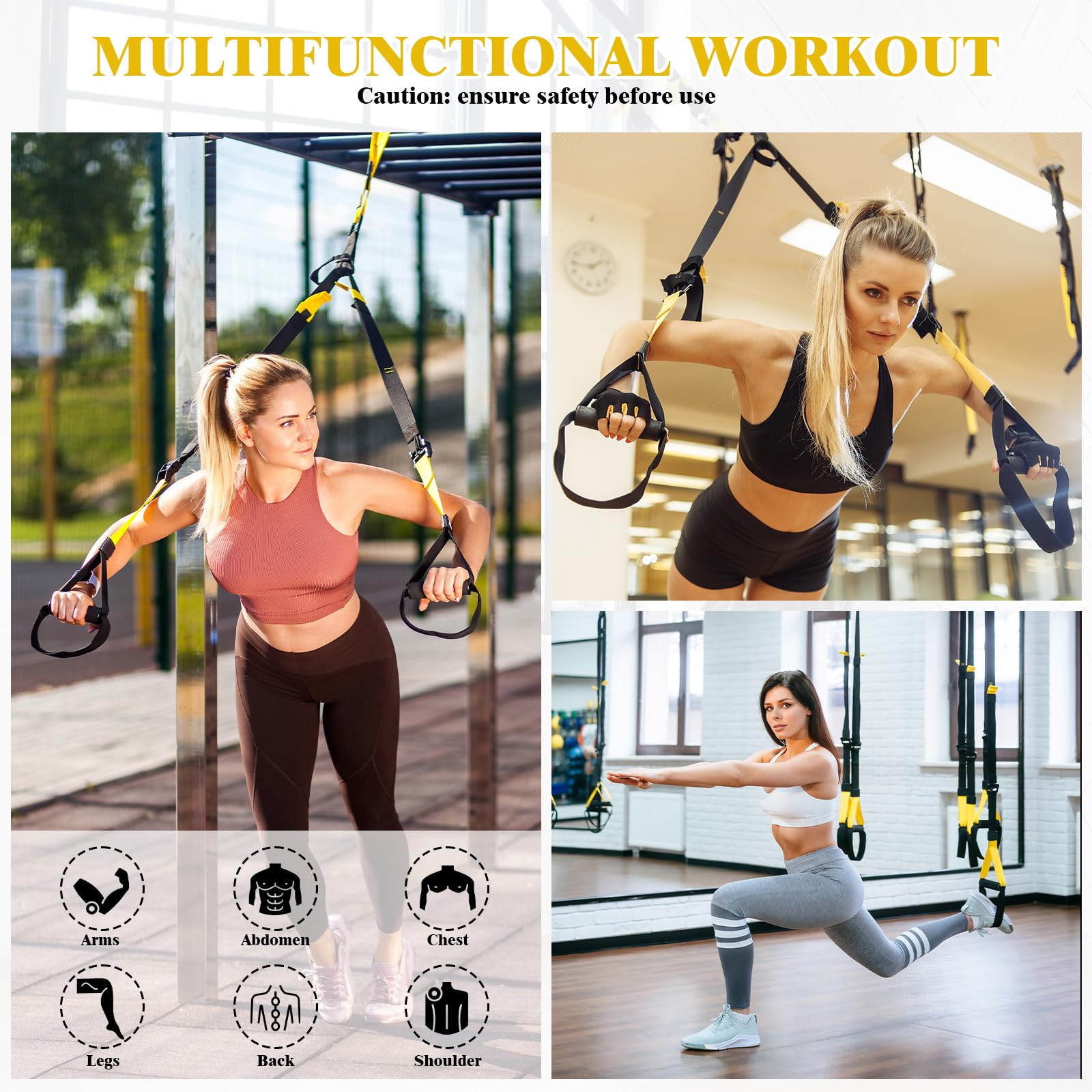 Allenamento Sospensione Sling Trainer Set, Allenamento in Sospensione, Kit per Allenamento a Sospensione, Regolabile, con Ancora per Porta, Adatto per Casa, Interni e Esterni