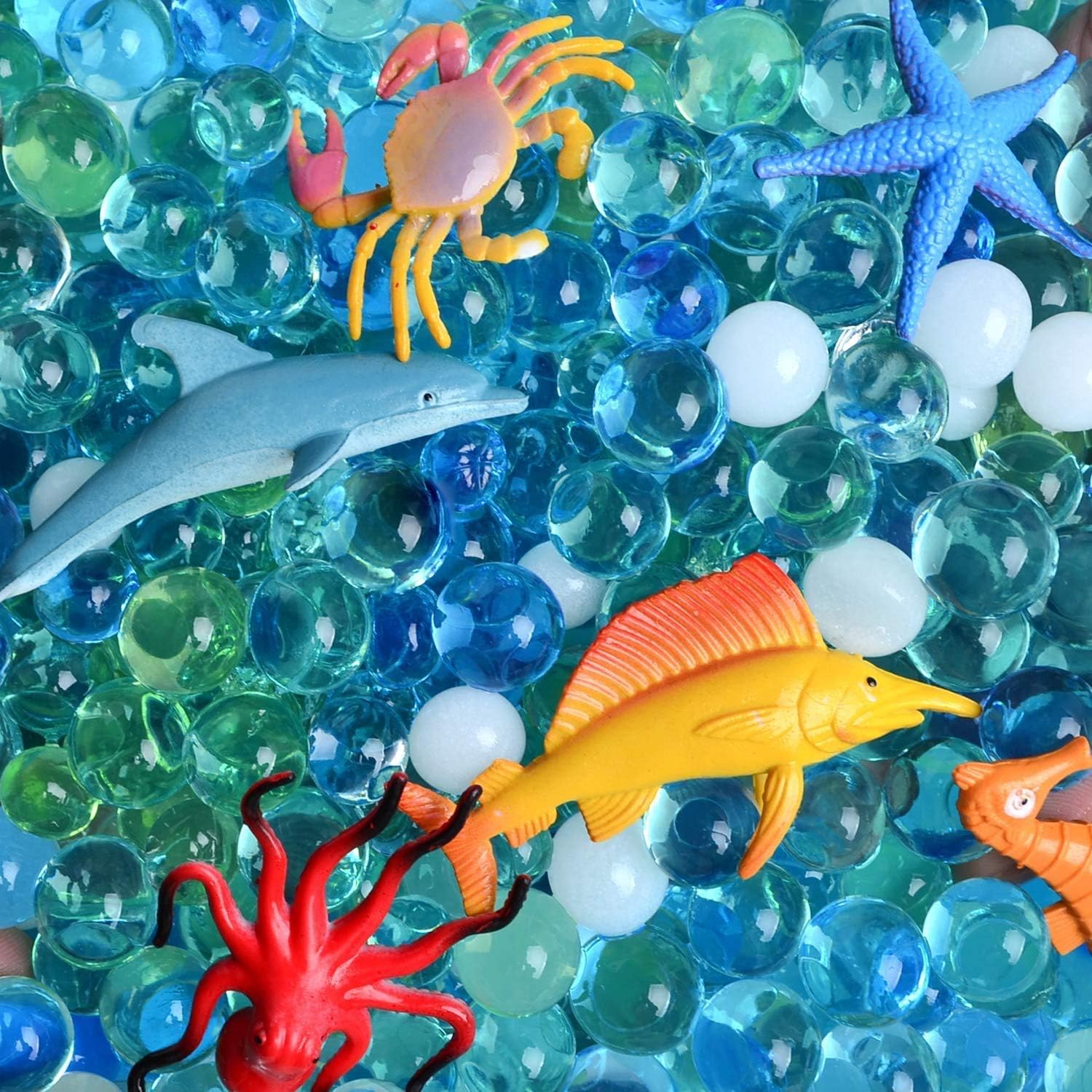 AINOLWAY Water Beads (Half Pound) for Ocean Explorers' Tactile Sensory Experience - 5 Colors Growing Crystal Bead Ocean Exploration - Kit for Kids Sensory Play 20,000ct… (Ocean Sensory bin)