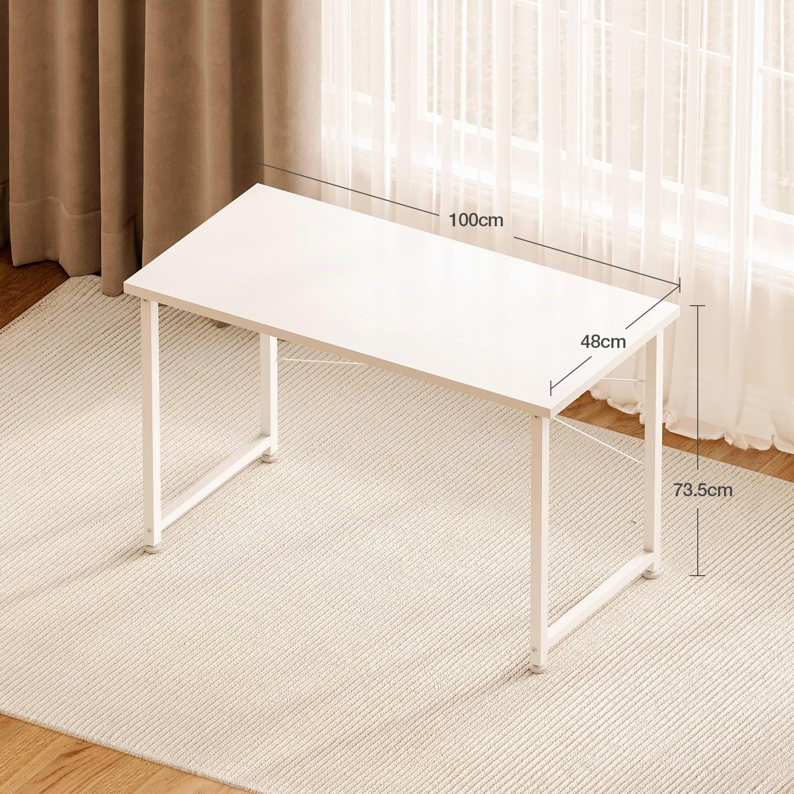 ODK Escritorio para Ordenador con Patas Ajustables, 100x48cm, Blanco