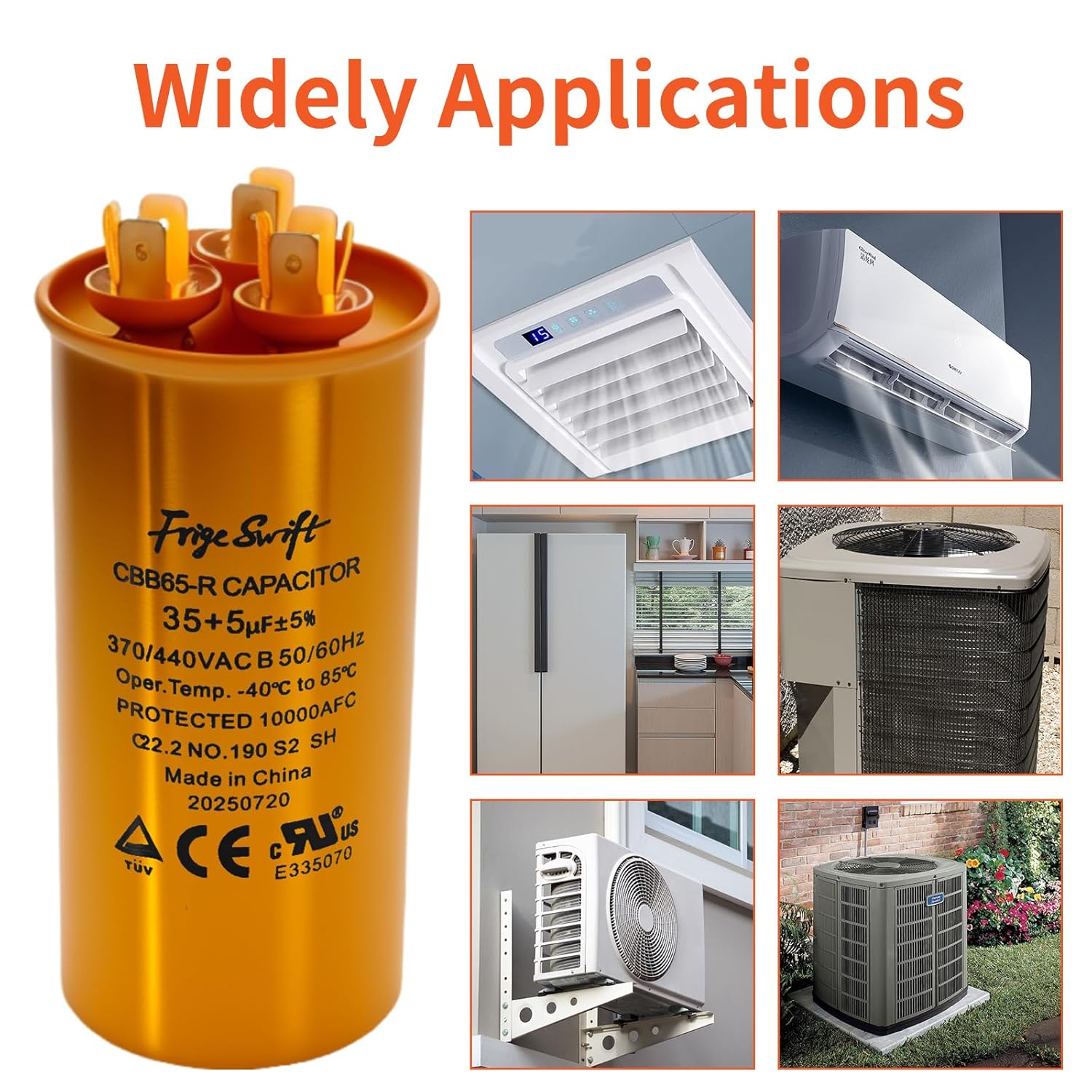 35/5 uF 35+5 MFD ±5% 370-440VAC CBB65B Dual Run Round Capacitor for Condenser Straight Cool Heat Pump AC Unit Fan Motor Start