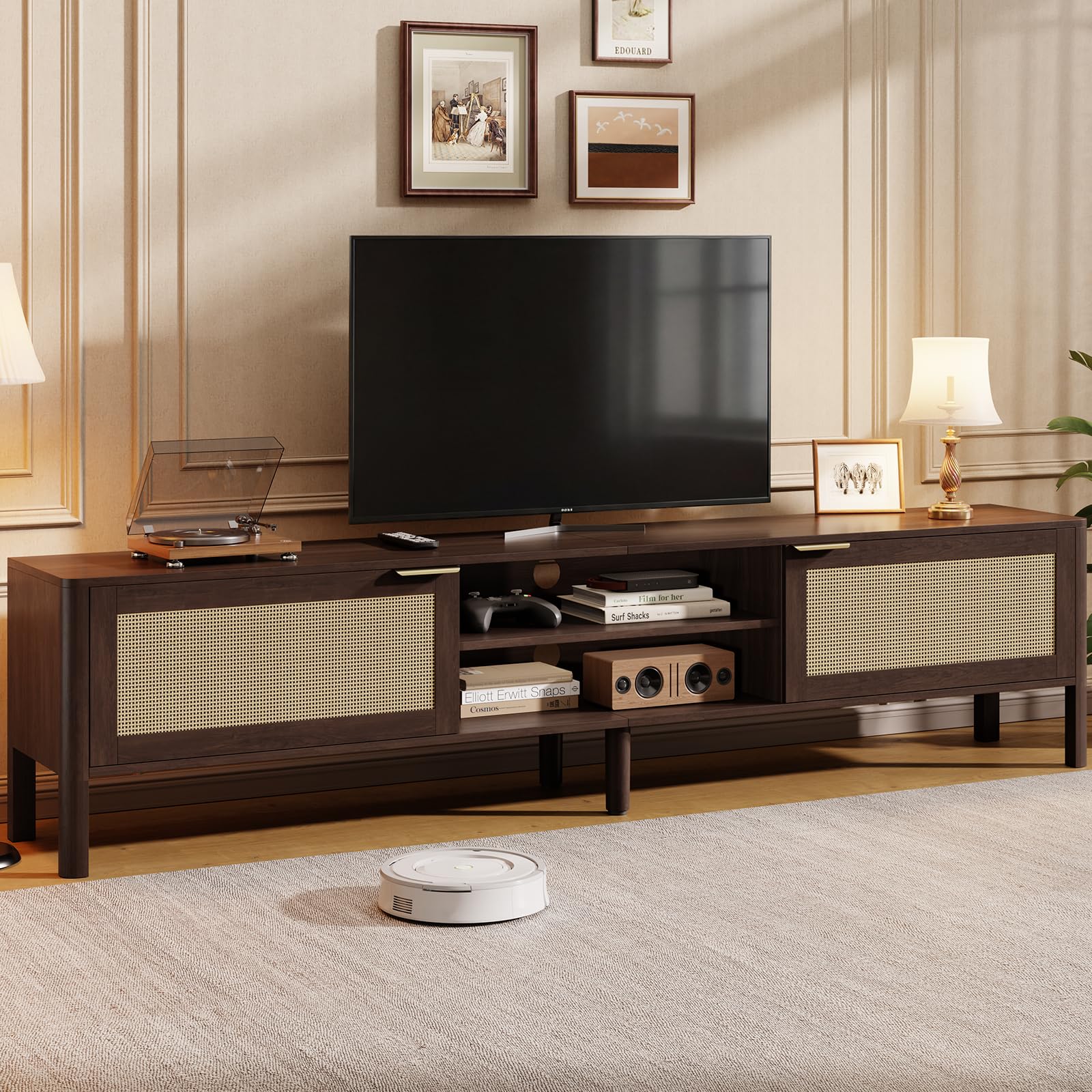 IKALIFE Mueble TV Salon Madera 180cm para Televisor 80 Pulgadas Marrón | Mueble TV con 2 Puertas y Almacenamiento, Mesa TV con Gestión de Cables, Mueble television Moderno para Salon y Dormitorio