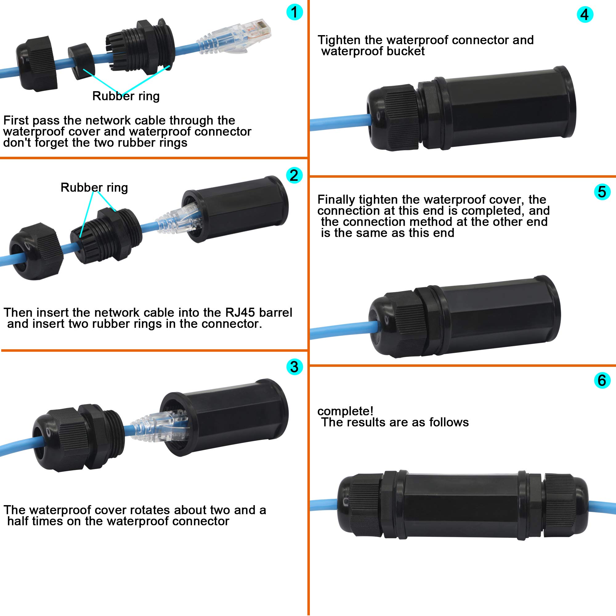 5-Pack Waterproof RJ45 Coupler - Cat6 Ethernet Connector IP67 Outdoor With Lightning Protection