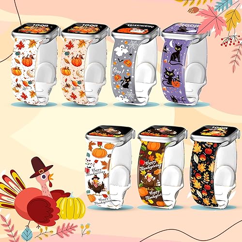 Miniatura 7 de Correa de reloj de Navidad y Halloween para Apple Watch, correa de silicona impresa de repuesto para iWatch 1 2 3 4 5 6 7 8 Ultra 1.496 in 1.575 in