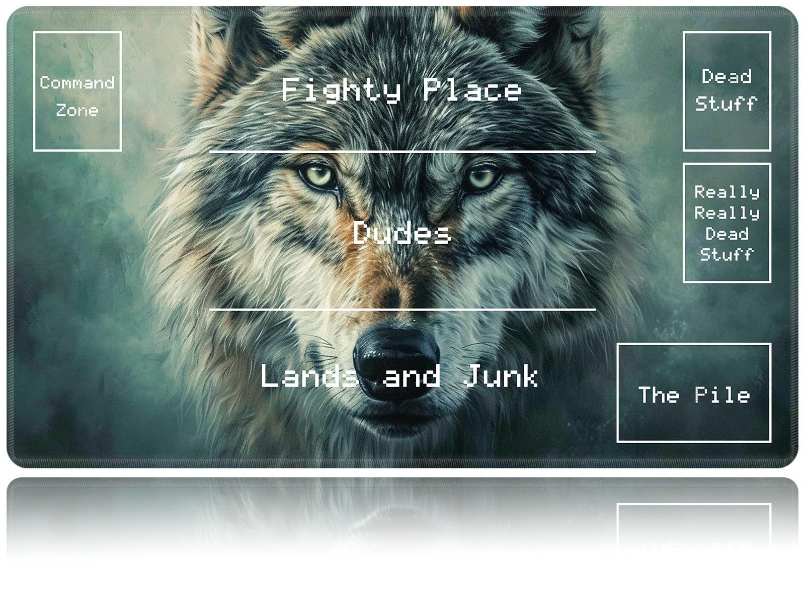 Playmat for MTG, Card Game Mat Non-Slip Rubber Base and Stitched, 24 x 14 inch TCG Play Mat for MTG and Other Card Games (B - Zones), Gray Wolf