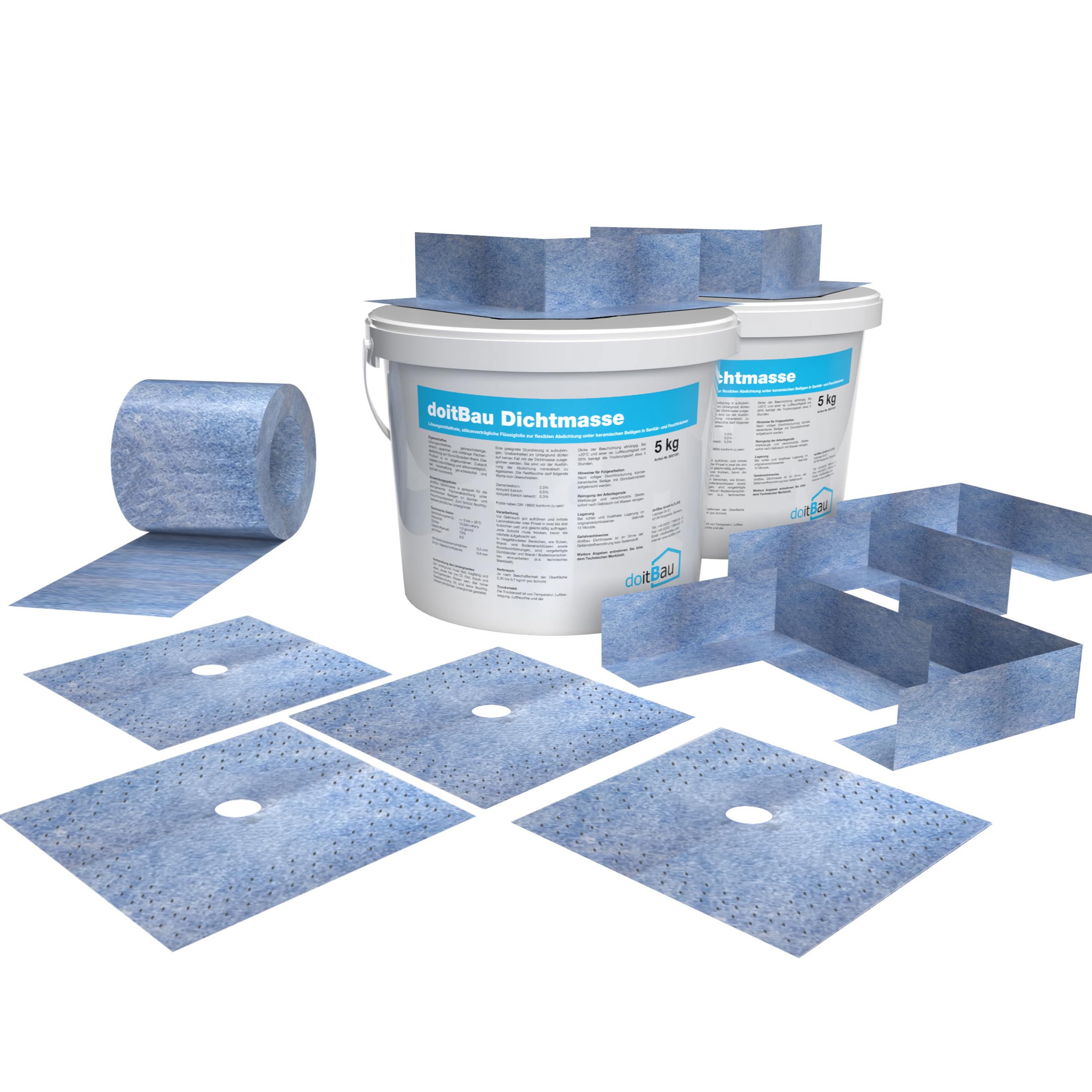 doitBau Set di guarnizioni per bagno – Guarnizione superficiale pacchetto completo – impermeabile ad alta elasticità – 120 mm nastro sigillante 40 kg pellicola liquida – 40 m² set da 4 doccia cucina