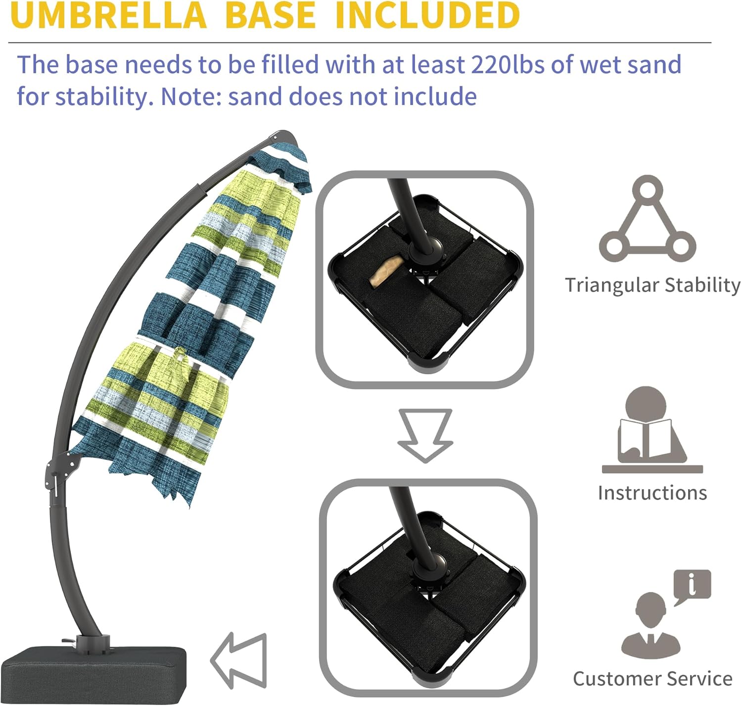 Kingdura 11ft Offset Cantilever Patio Umbrella with Base Included, Large Round Aluminum Outdoor Umbrella with 100% Acrylic Fabric, 360° Rotation & Infinite Tilt for Deck Pool Backyard, Green Stripes
