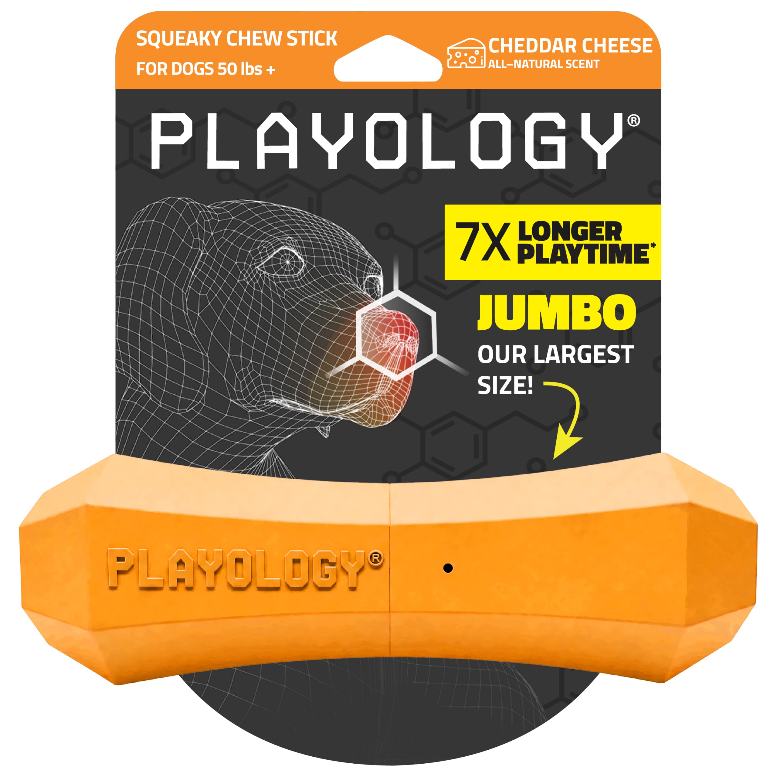 Zabawki dla psów Playology | Trwały gryzak dla psów z piszczałką | Gigantyczna zabawka o zapachu cheddaru – łatwa do czyszczenia i wykonana z nietoksycznych materiałów