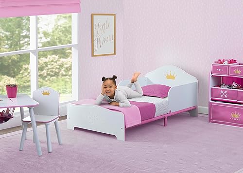 Miniatura 2 de Delta Children Princess Crown - Cama infantil de madera con soporte de colchón de tela, certificado Greenguard Gold, blancorosa
