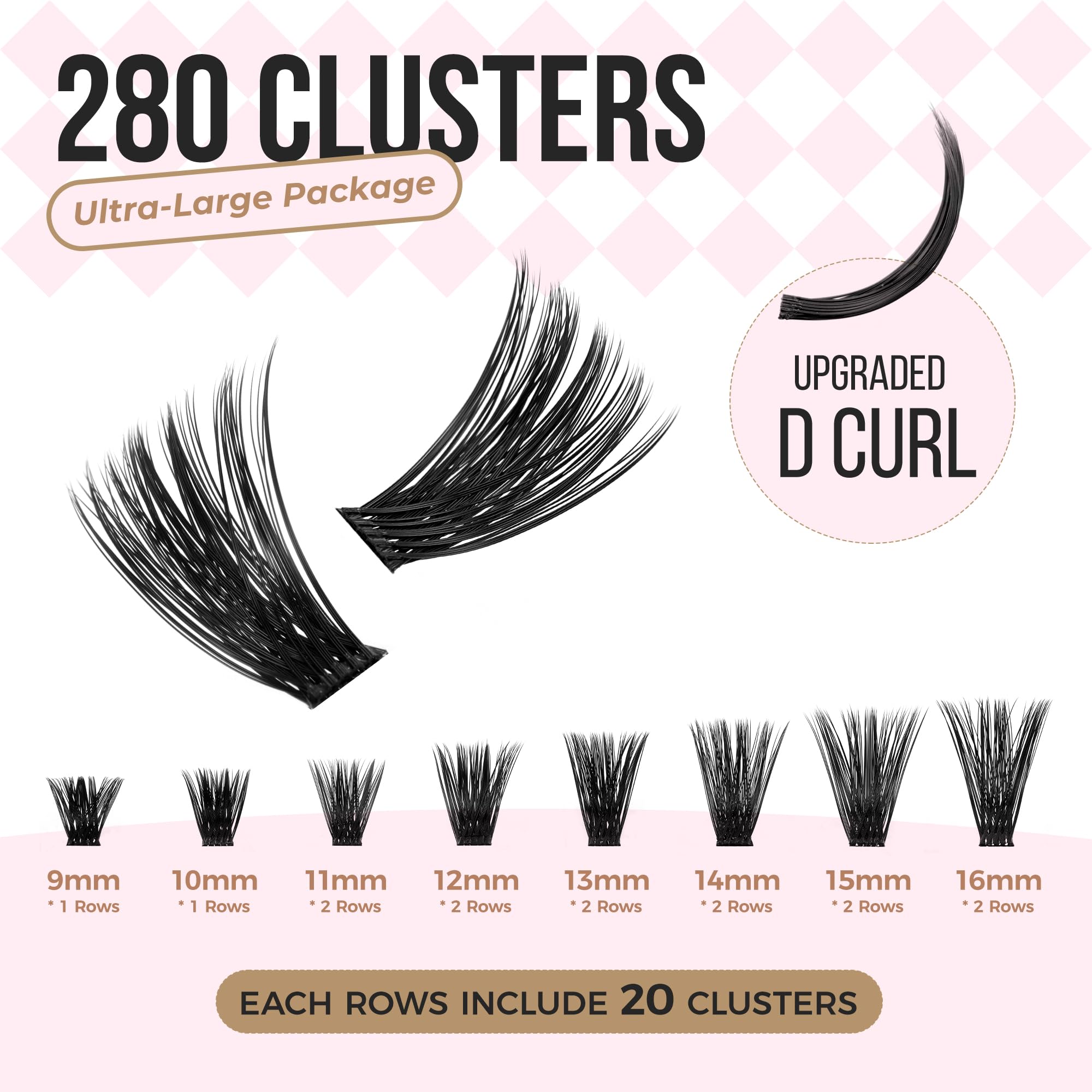 LASHVIEW Lash-Extension-Clusters 280pcs D Curl Lash Clusters Natural Look Cluster Lashes Extensions Super Thin Band & Soft Lashes Reusable 9-16mm MIX (100D) - Image 4