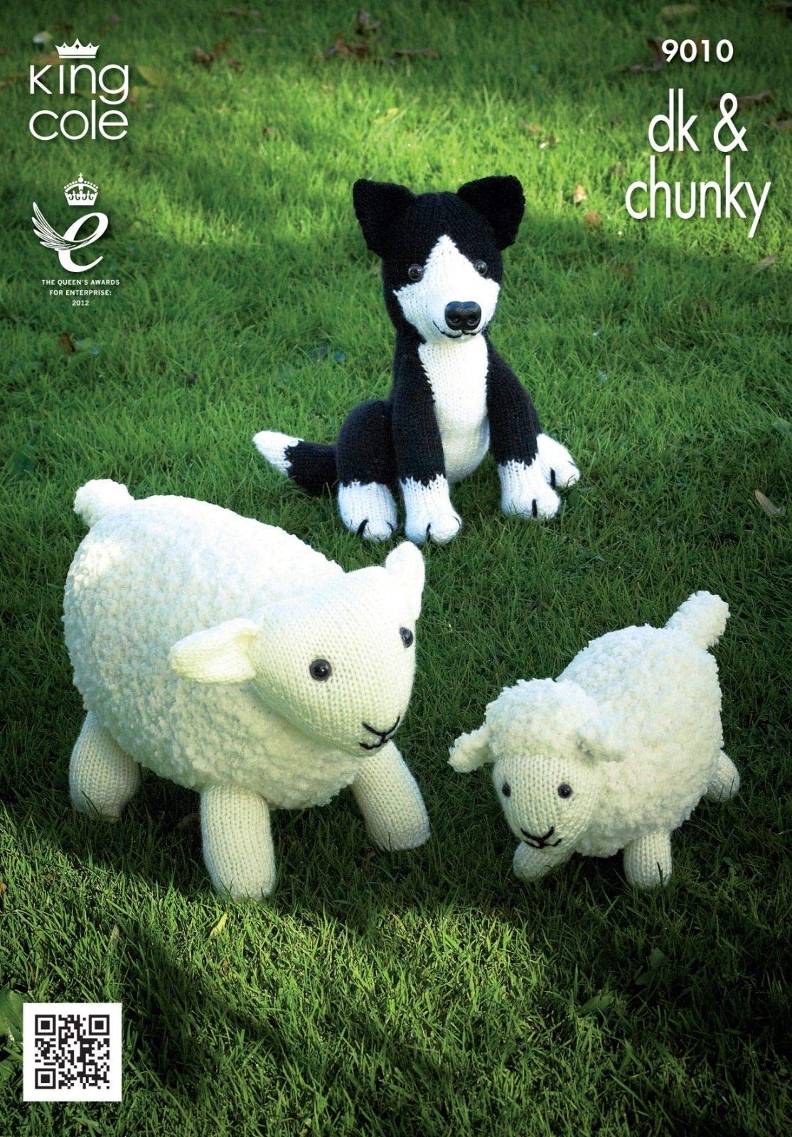 King Cole 9010 Knitting Pattern Sheep Lamb and Sheepdog Toys to knit in Chunky and DK, White