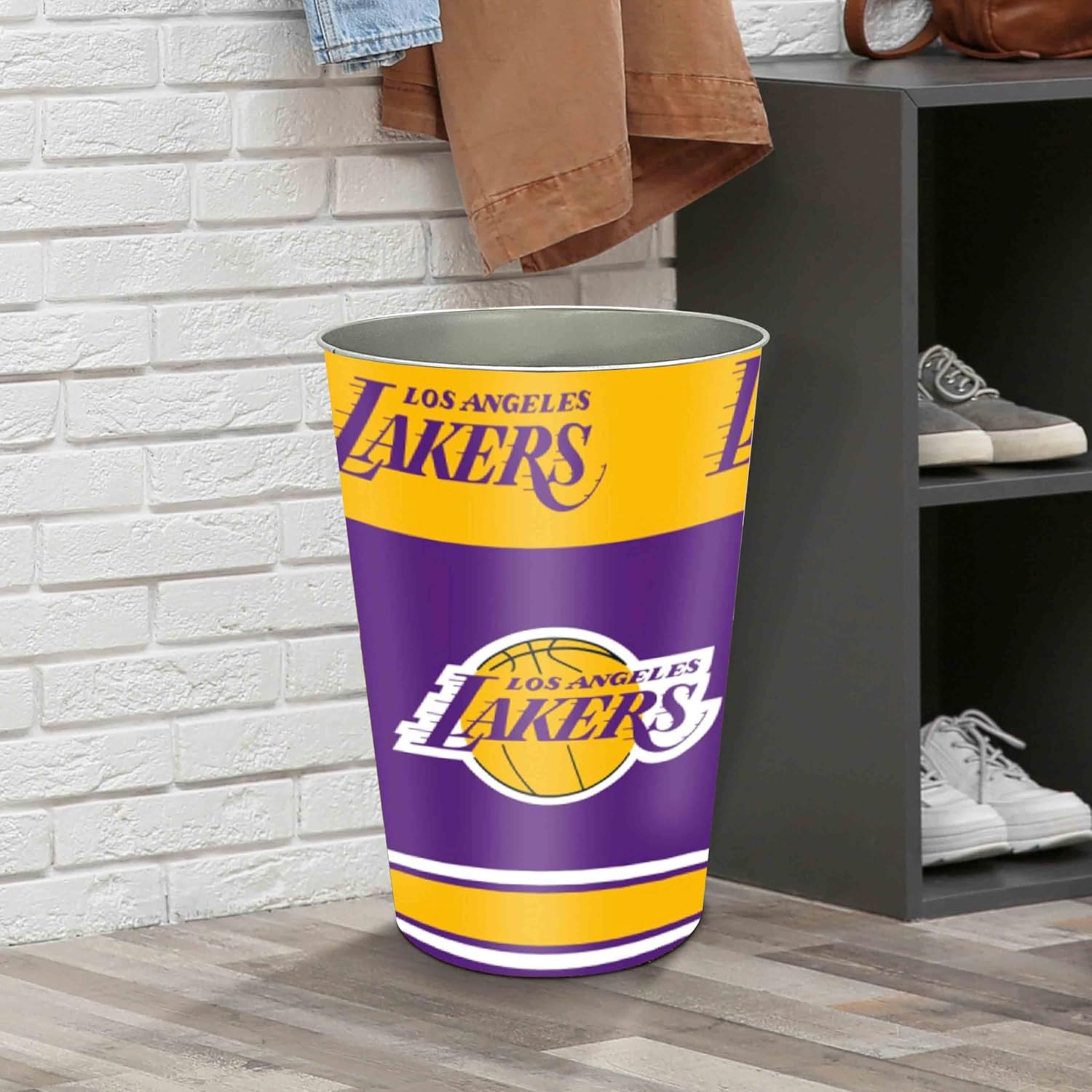 FANMATS 34768 NBA - Los Angeles Lakers Wastebasket | Yellow | 15"x10" | Wordmark and Basketball Primary Logo