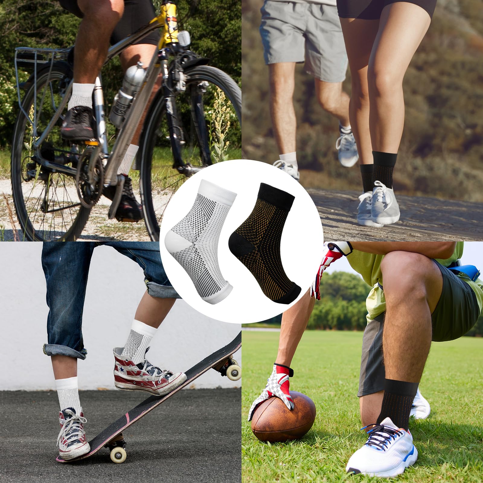 CIYIN Calcetines de Compresion, 4 Calcetines de Compresión Ortopédicos, Calcetines Compresion para Hombre Y Mujer, Soporte Tobillo Elástico, para Fascitis Plantar