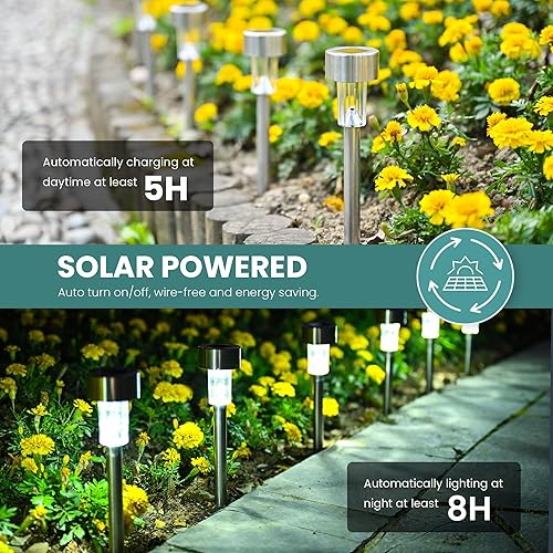 Miniatura 7 de GIGALUMI 24 Pack Solar Path Lights Outdoor,Solar Lights Outdoor Waterproof,Stainless Steel LED Landscape Lighting,Solar Garden Lights for