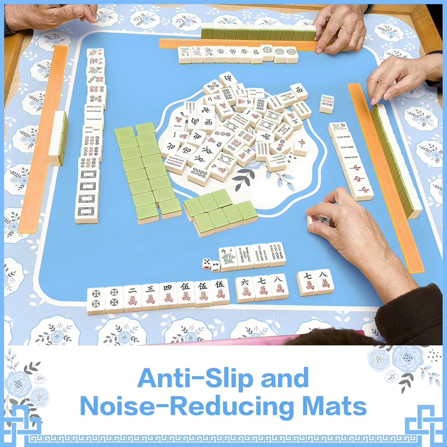 Scalloped Mahjong Mat Set 31.5 x 31.5 Inch Anti Slip Noise Reduction Table Cover for Mahjong Mat Mahjong Table Accessories Travel Mahjong Set Game Table Cover for Card Board Tile Game