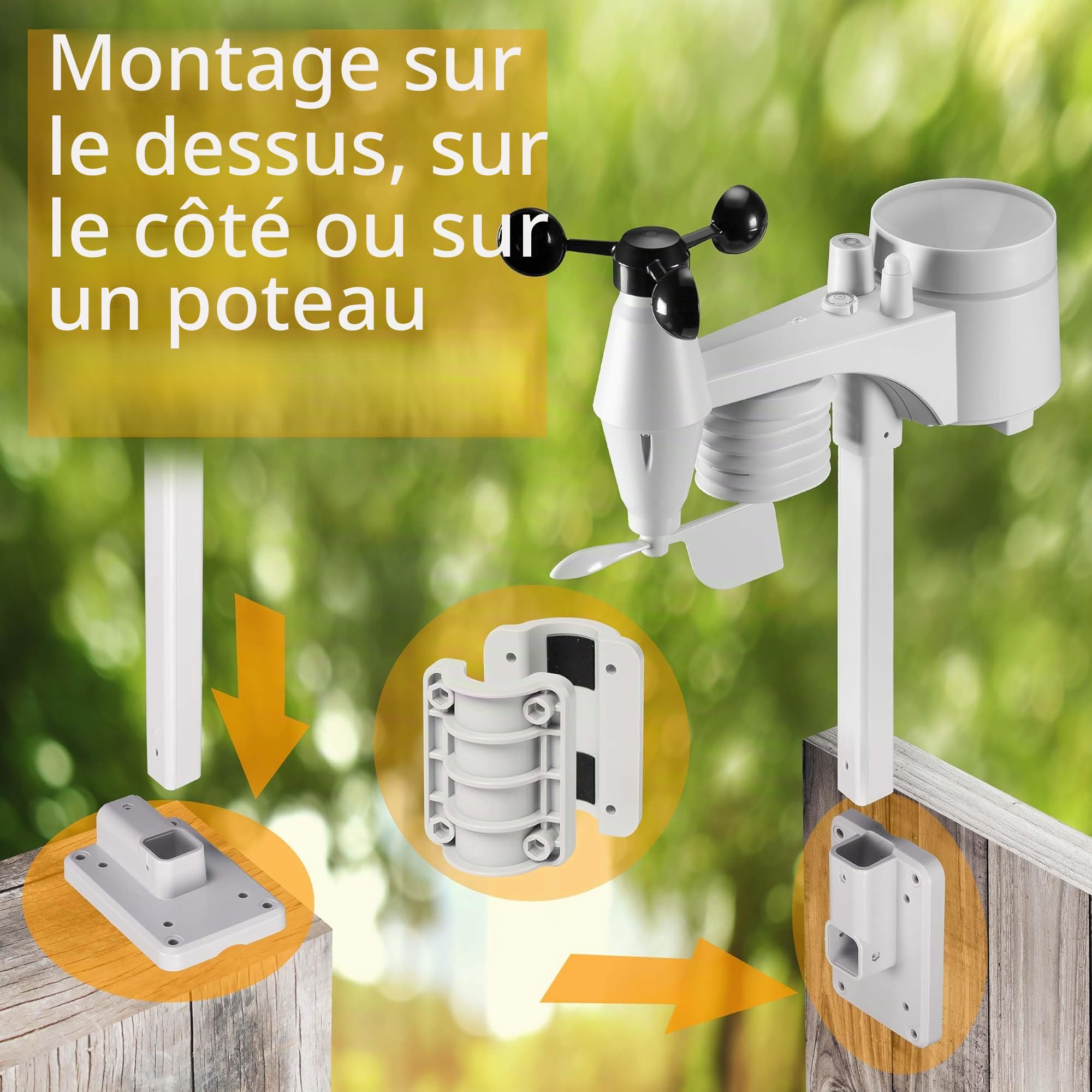 Bresser ClearView Station Météo Sans Fil WiFi Capteur Extérieur Pro 7 en 1 Noir