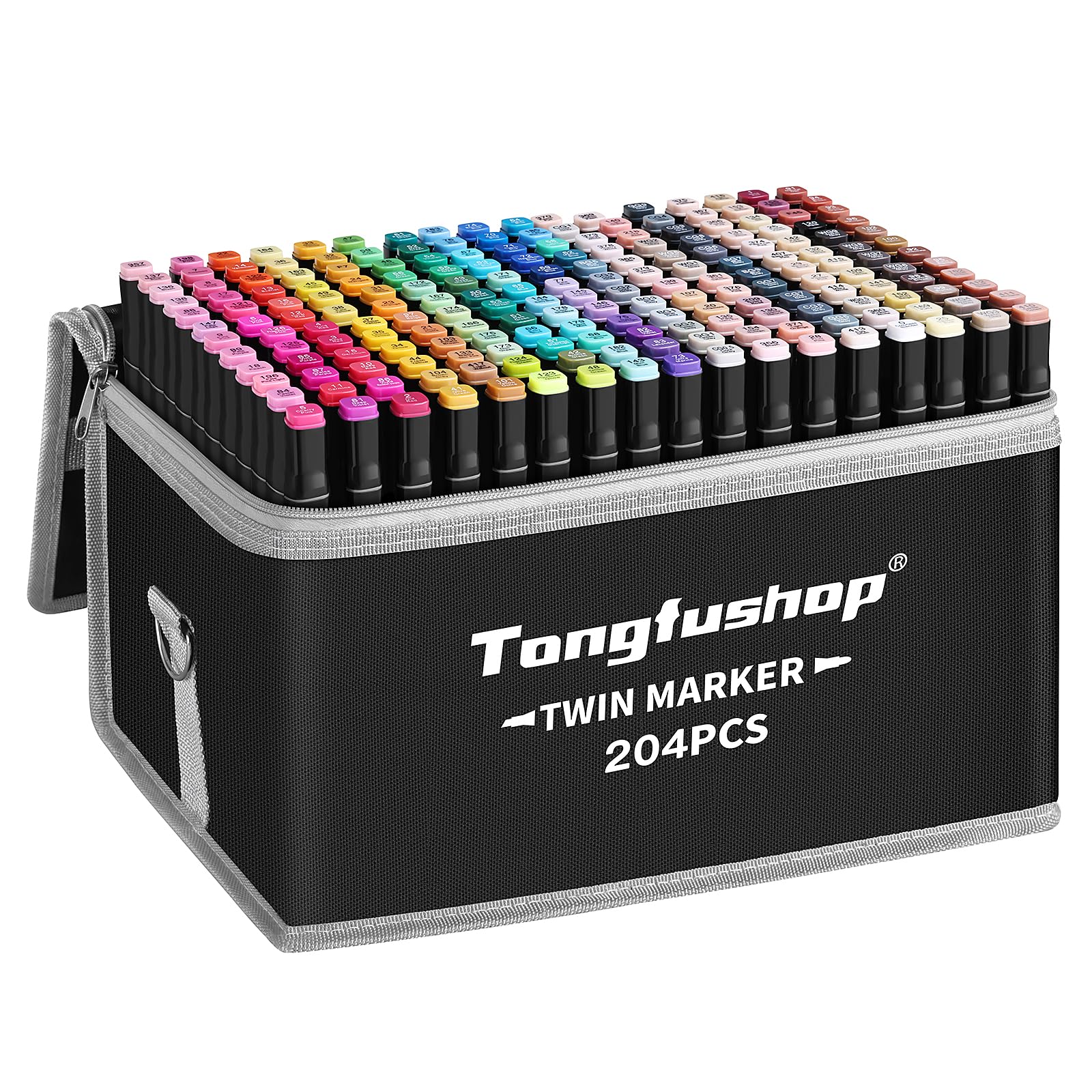 Tongfushop Rotulador de 204 Colores, Rotuladores Alcohol Doble Punta, 2S Secado Rápido Permanent Marcadores Base Alcohol con Bolsa de Almacenamiento y Espaciador para Niños, Adultos Cómics, Colorear