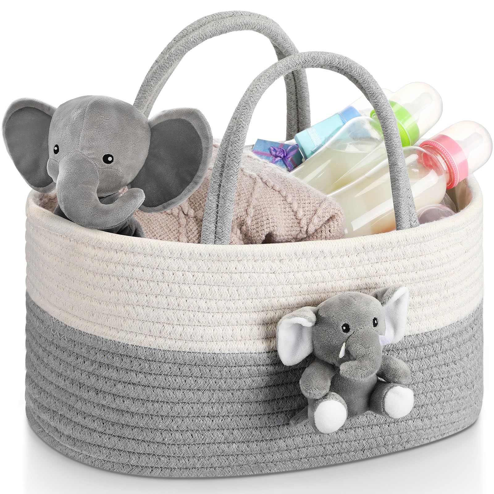 FoldTier Elephant Diaper Caddy Organizer Cart Storage for Nursery with Handle Baby Shower Basket Gift Baby Bath Caddy