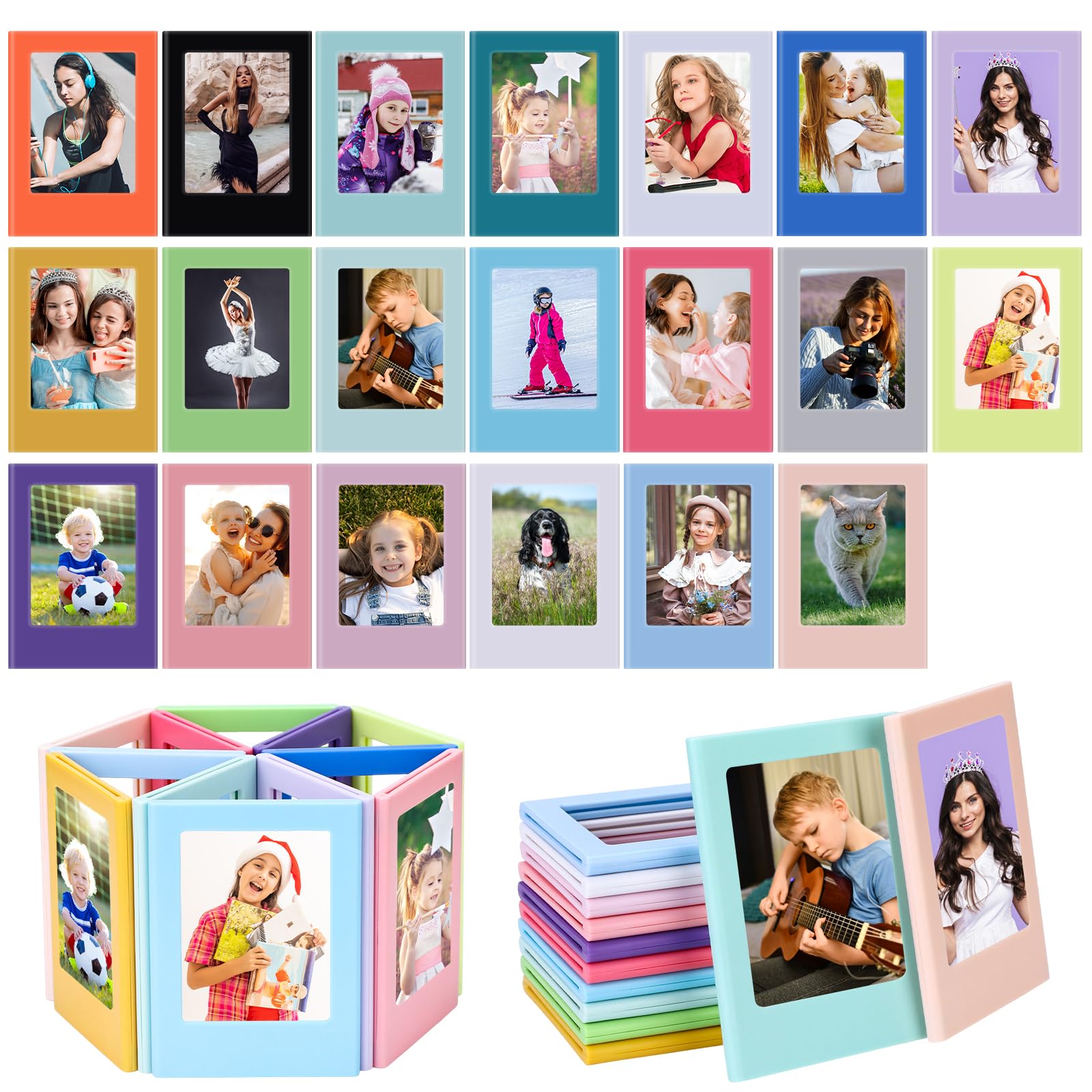 CCCYMM 24 PCS Colorful Magnetic Photo Frame 3 Inch Picture Frames Mini Colorful Plastic Magne Hold for Fridge Home Office Images Lists Messages