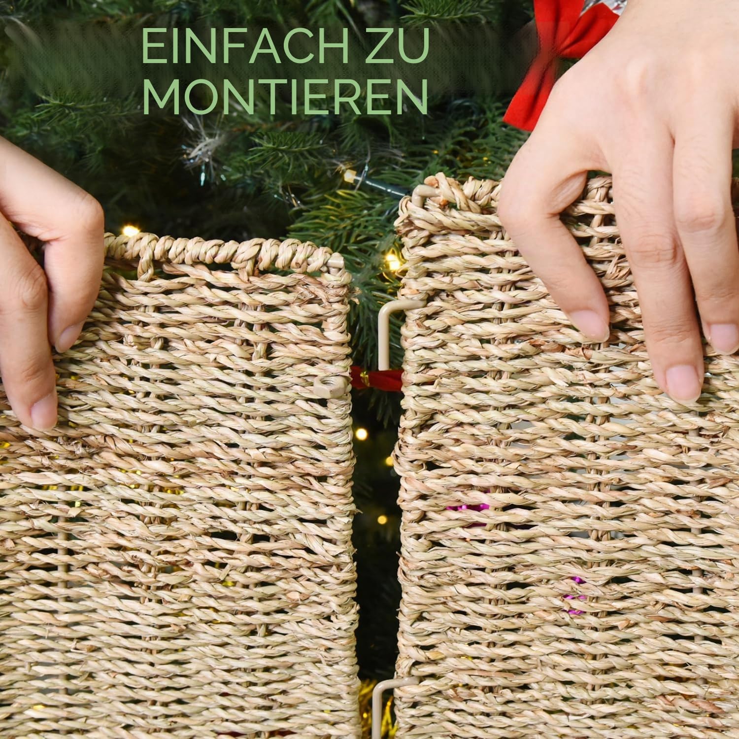 Rocinha 81,3 cm extra großer Rattan-Weihnachtsbaum-Kragenkorb – rustikaler handgefertigter Weihnachtsbaumständer Abdeckung gewebter Baumrock Kragen Weihnachtsbaumschmuck Bauernhaus Innendekorationen