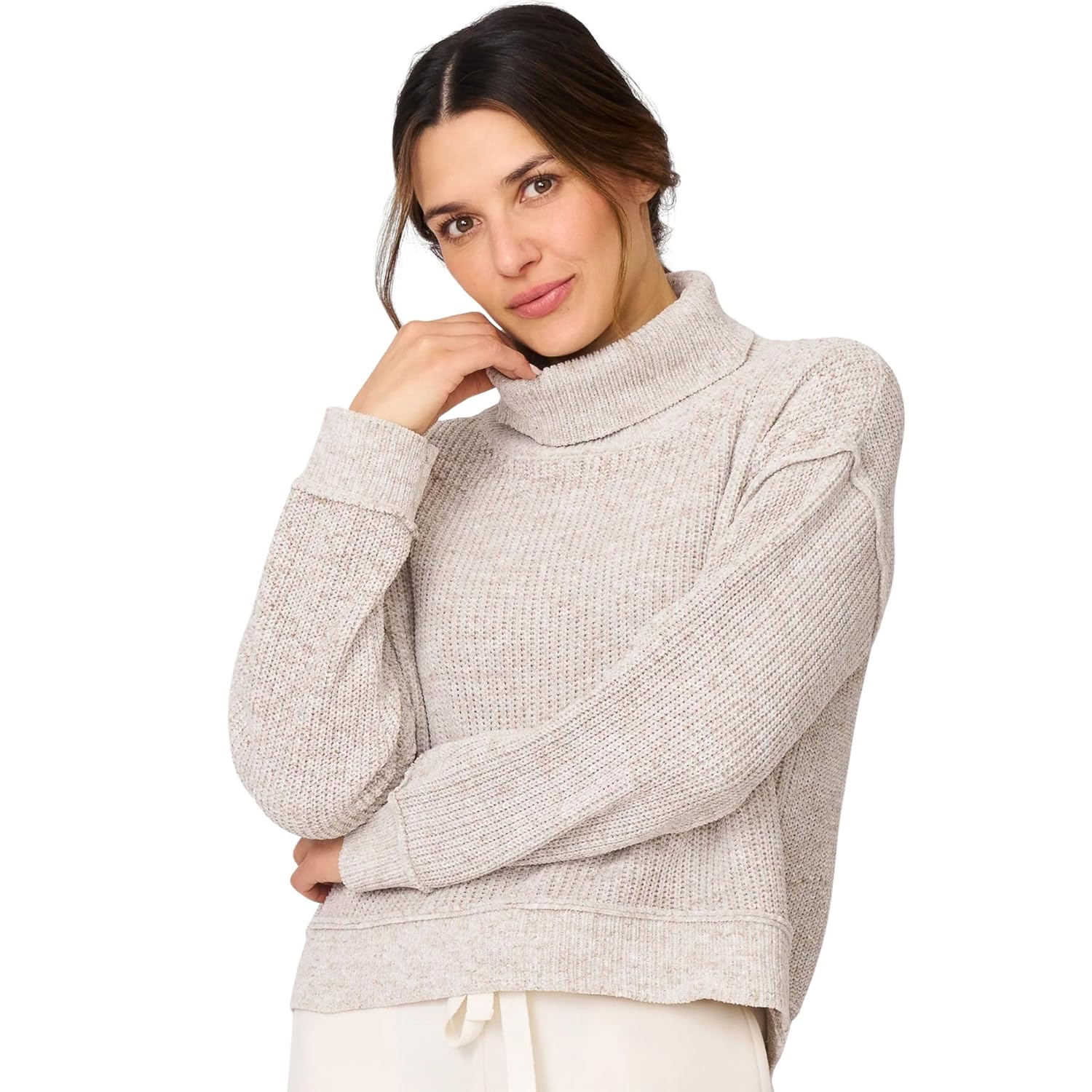 Cable Gauge Womens Cozy Relaxed Turtleneck Sweater with Soft Heathered Texture