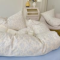 Vista 166 de 3 piezas de juego de funda de edredón tamaño individual XL, funda de edredón blanca con estampado floral azul, ropa de cama coquette de algodón