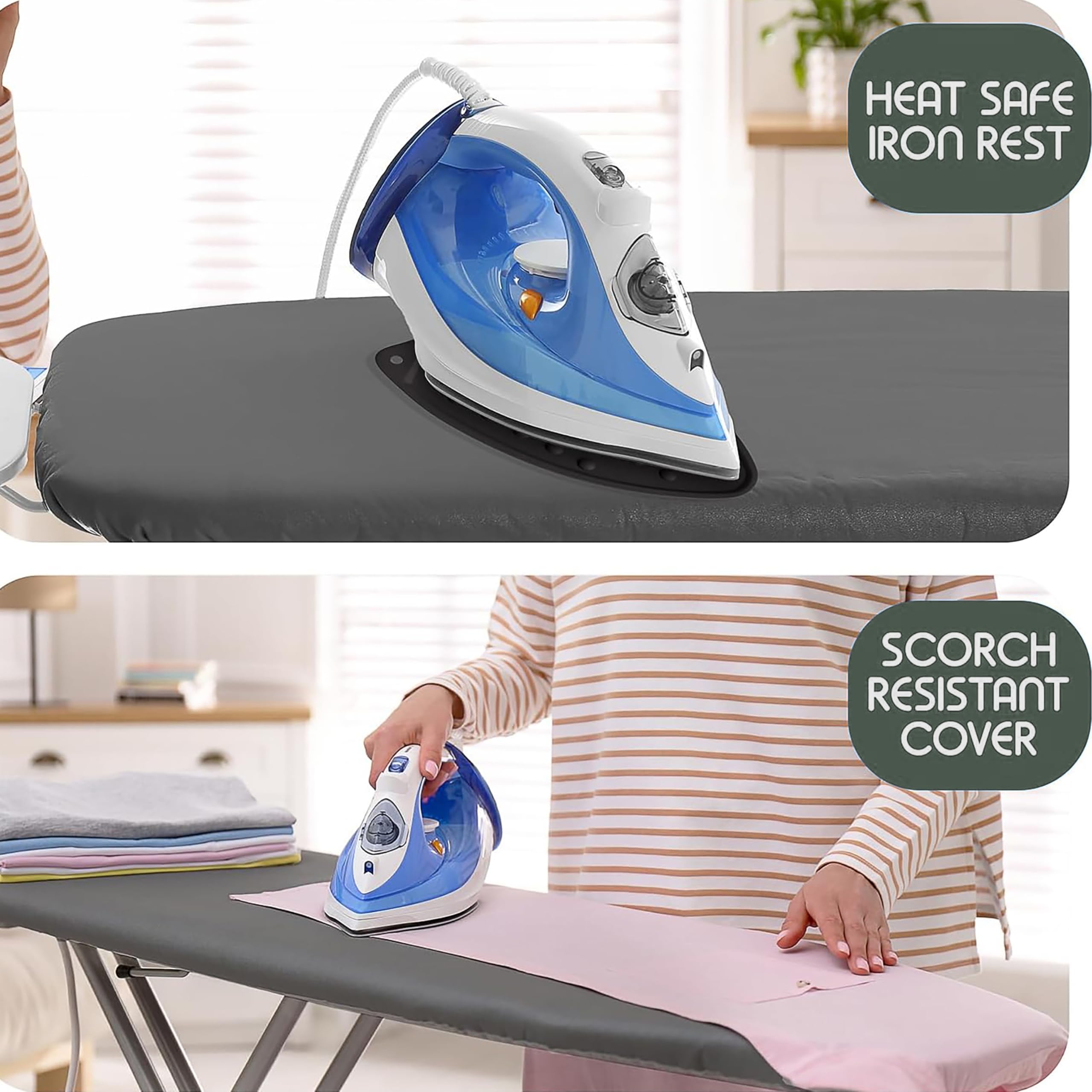 Hearth & Harbor Ironing Board Cover and Pad 15x54 Full Size, Thick Heavy Duty Scorch Resistant Padding Elastic Edge Hook & Loop Fastener, Iron Board Cover with Padding, Grey