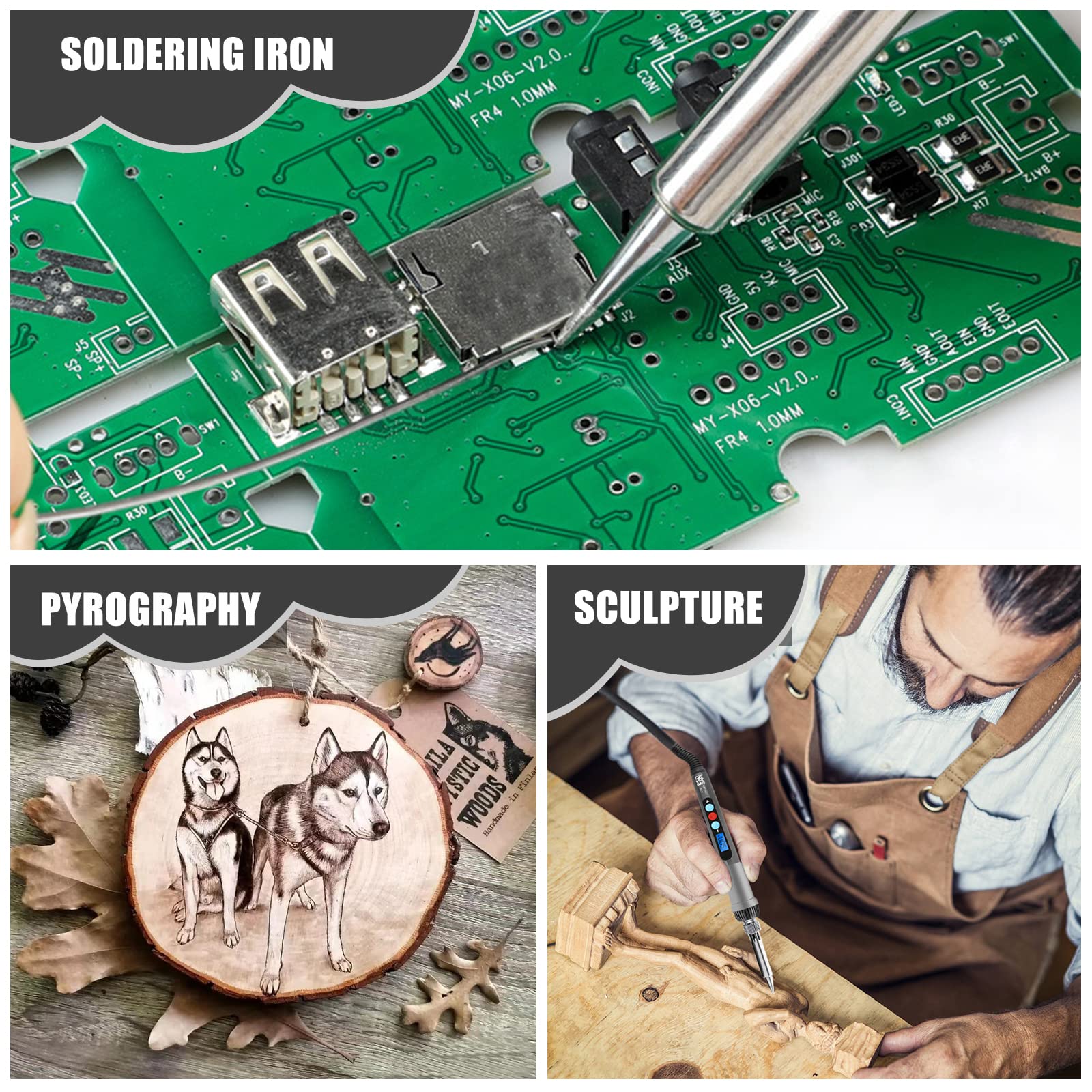 80W Kit de Pyrogravure Bois,Fer à souder Electrique Ensemble de 108 Pièces,Pyrogravure sur Bois avec Écran LCD Temperature Réglable,Support pour Souder,pour Réparations électriques