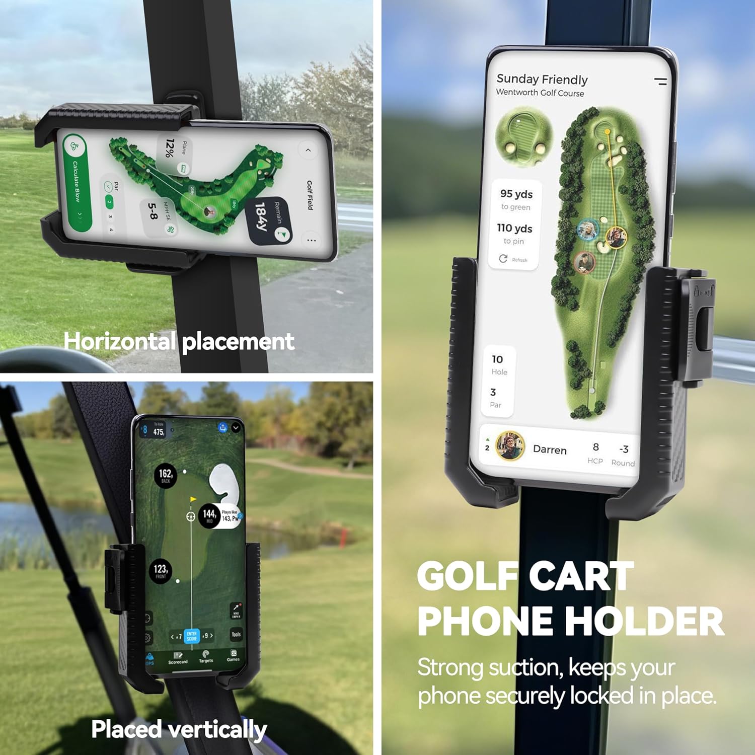 Phone Holder for Golf Cart - Magnetic Golf Cart Phone Holder with Ultra-Strong N52 Magnet & 360° Rotation, Universal Fit for Smartphones/Thick Cases - Secure Hands-Free Golf Accessories (Black) - Image 3