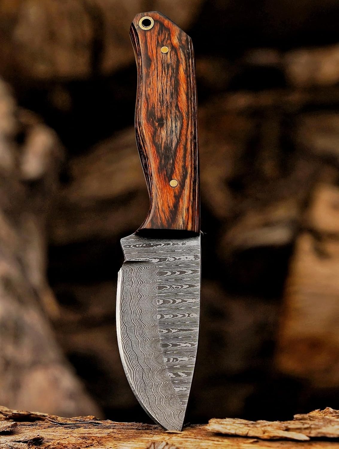 Damascus Steel Bushcraft Knife with Leather Sheath – 6" Fixed Blade Hunting Knife with Sheath for Men – Tactical Survival & Camping Knife for Outdoor Adventure