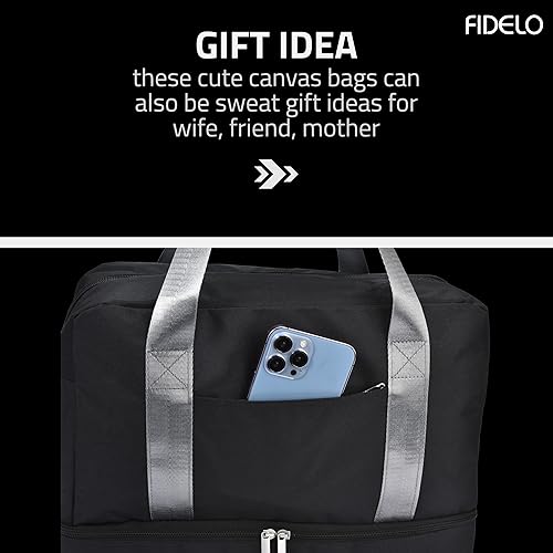 Miniatura 3 de Fidelo Bolsas de viaje para mujer Bolsa de lona grande multifuncional para pasar la noche, plegable, viajes, gimnasio, bolsa grande plegable para