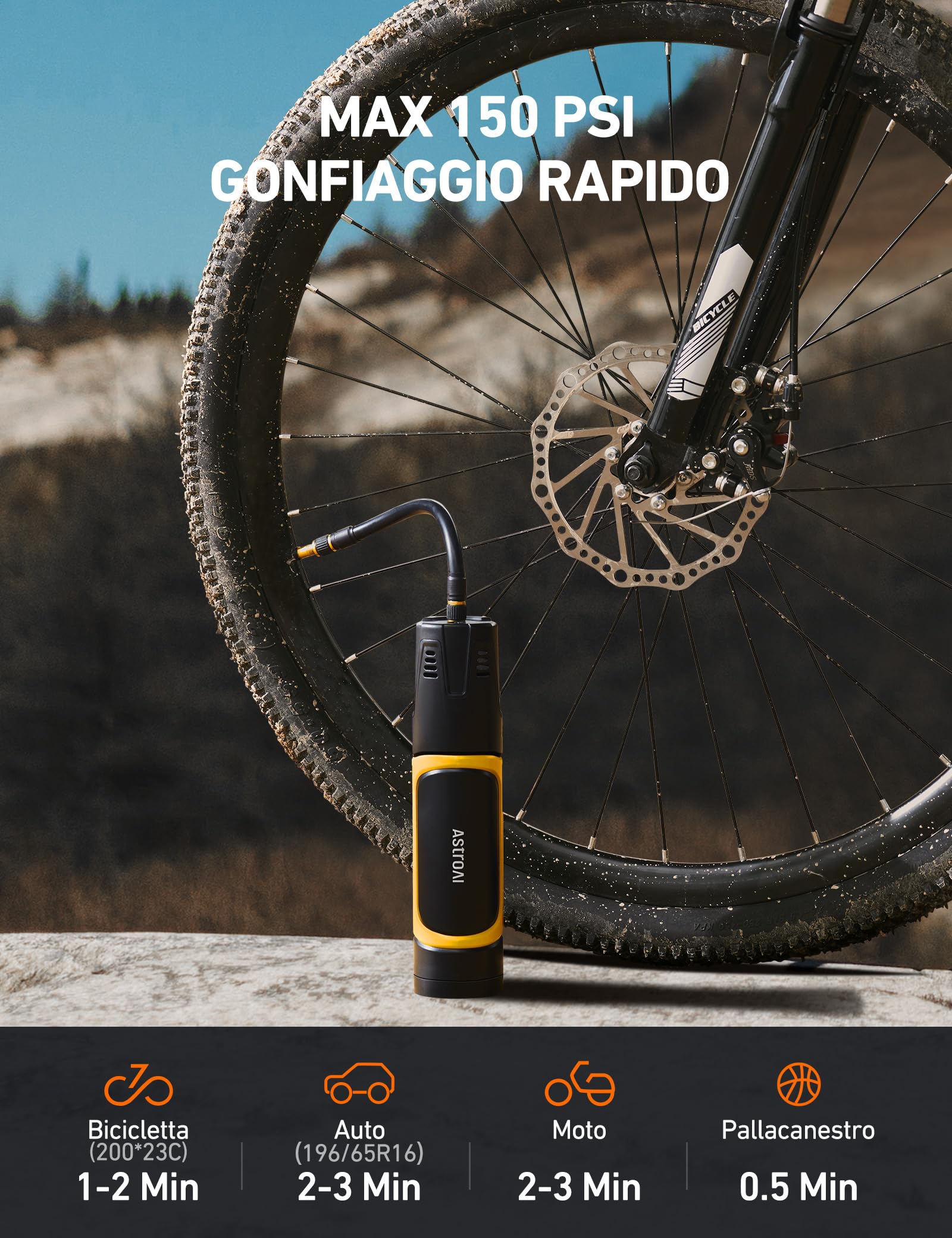 Compressore Aria Portatile AstroAI S1 - Gonfiatore Pneumatici Digitale 12V 150 PSI Con LCD - Auto, Bici, Moto - Luci LED - Foto 9