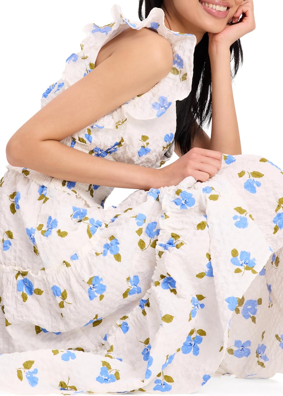 kate spade new york Women's Painterly Bouquet Flutter Sleeve Tiered Midi Dress