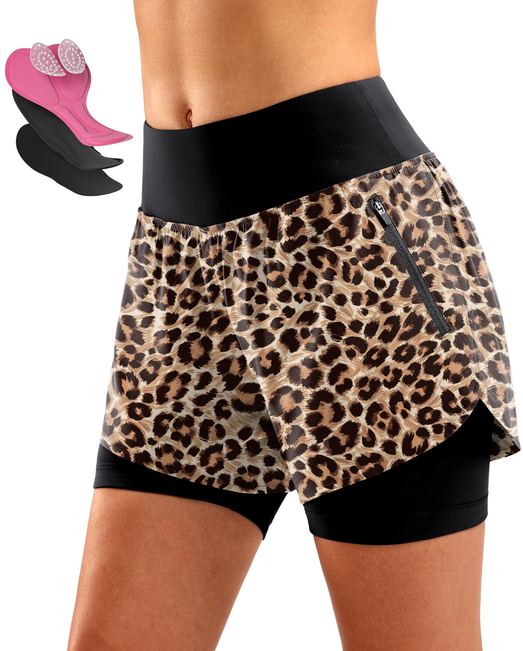 Bikewa Women's Mountain Bike Shorts 4D Padded Cycling Riding Biking Bicycle Biker Cycle Shorts for Women Zipper Pockets