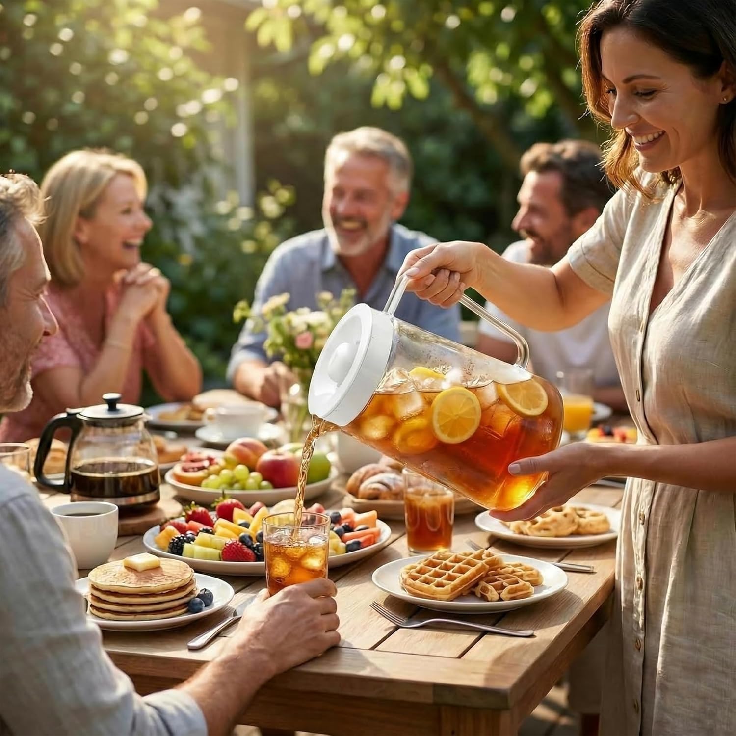 wirsh Iced Tea Maker with 3QT Pitcher, Iced Coffee Maker with Strength Control and Reusable Filter, Perfect For Iced Coffee, Latte, Tea, Lemonade, Flavored Water,White