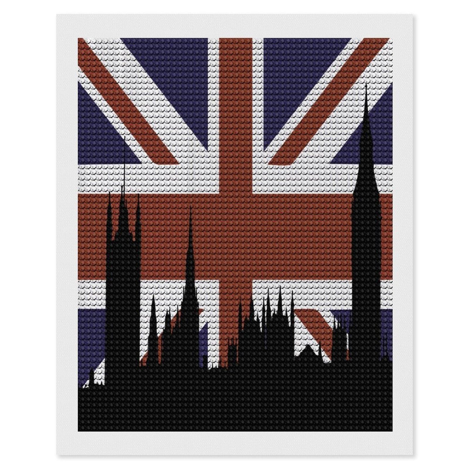 Nclqvjxzkhw Style British Flag Building Silhouette Diamond Art Painting For Adult Round Diamonds Pictures Arts Crafts Home Wall Decor 16"X20"