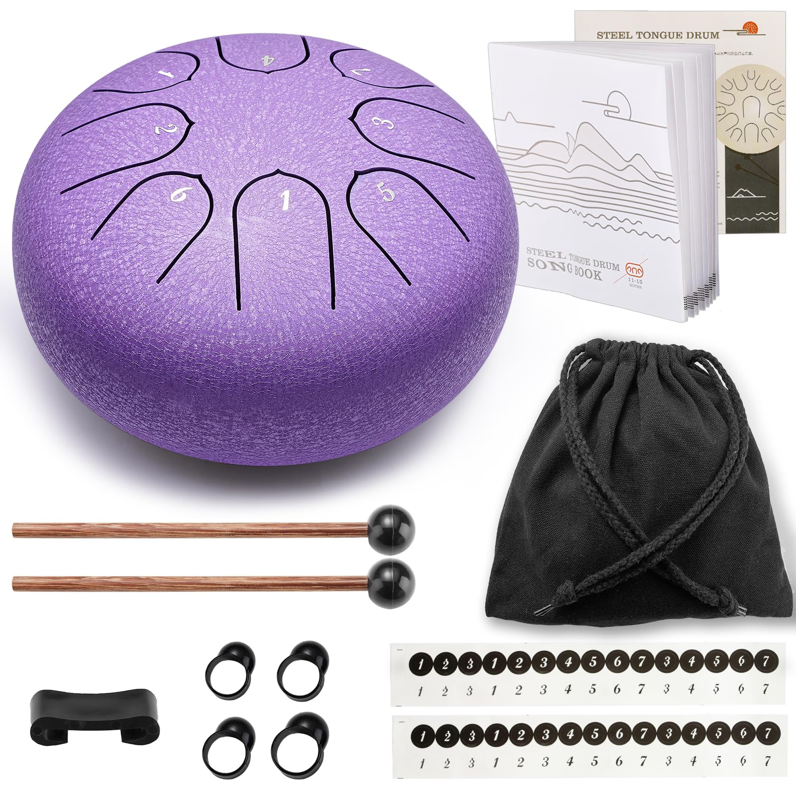 Lronbird Tambour à langue en alliage d'acier à 8 notes de 15,2 cm, instrument de percussion de concert, instruments de percussion avec sac de rangement, maillets, livre de musique pour méditation