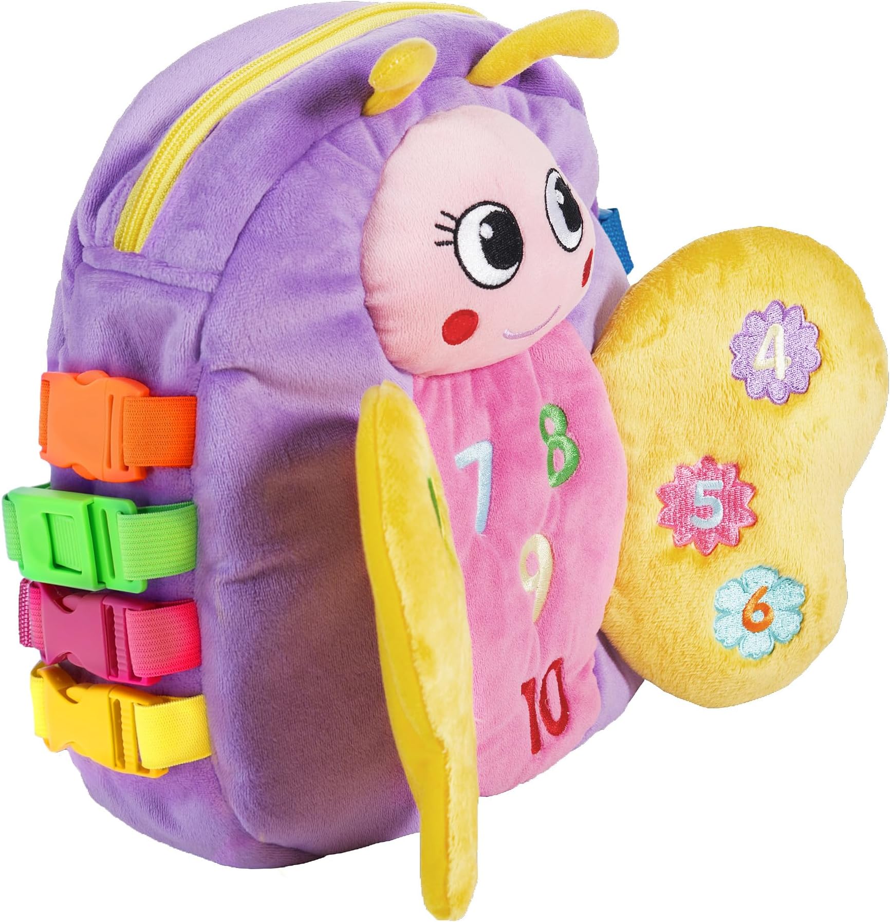 Buckle Toys - Blossom Butterfly Activity Backpack - Educational Learning Toy - Must Have for Long Car Trips - Zippered Pouch for Storage - Great Gift for Toddlers, Girls and Kids