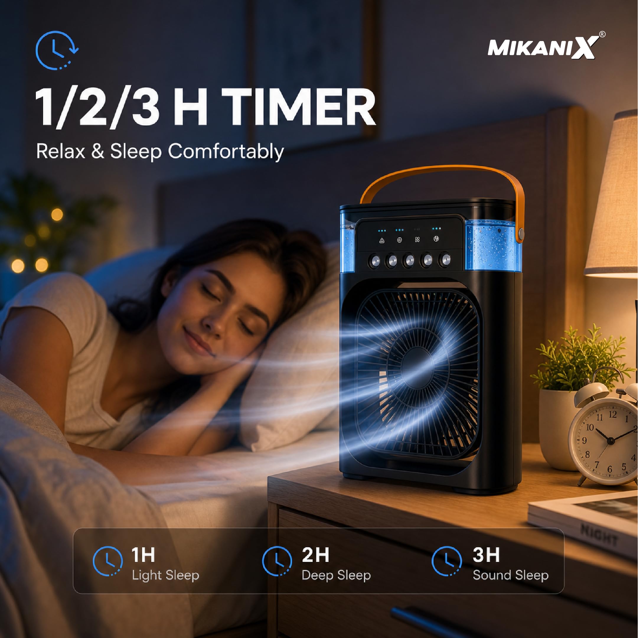 MIKANIX Arctic Air Cooler Portable AC Fan | Mini Desk Cooler with 3 Wind Speeds, 3 Spray Modes & 7 Color Night Light for Home and Travel (Black) 2