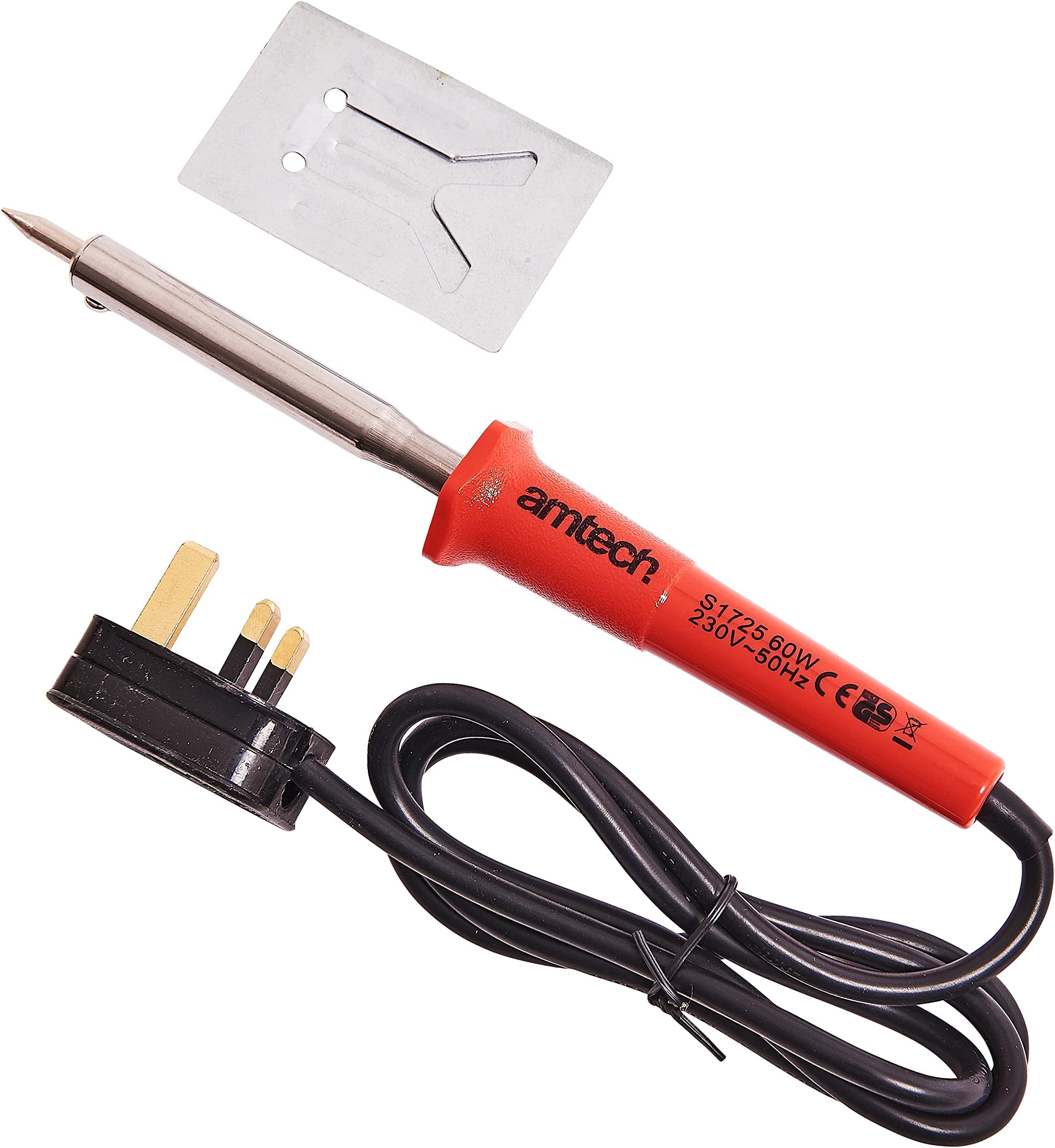 Amtech S1725 Soldering Iron, 60 Watt 230-240V, Insulated Handle and Metal Stand, 350~400°C High Temperature Range