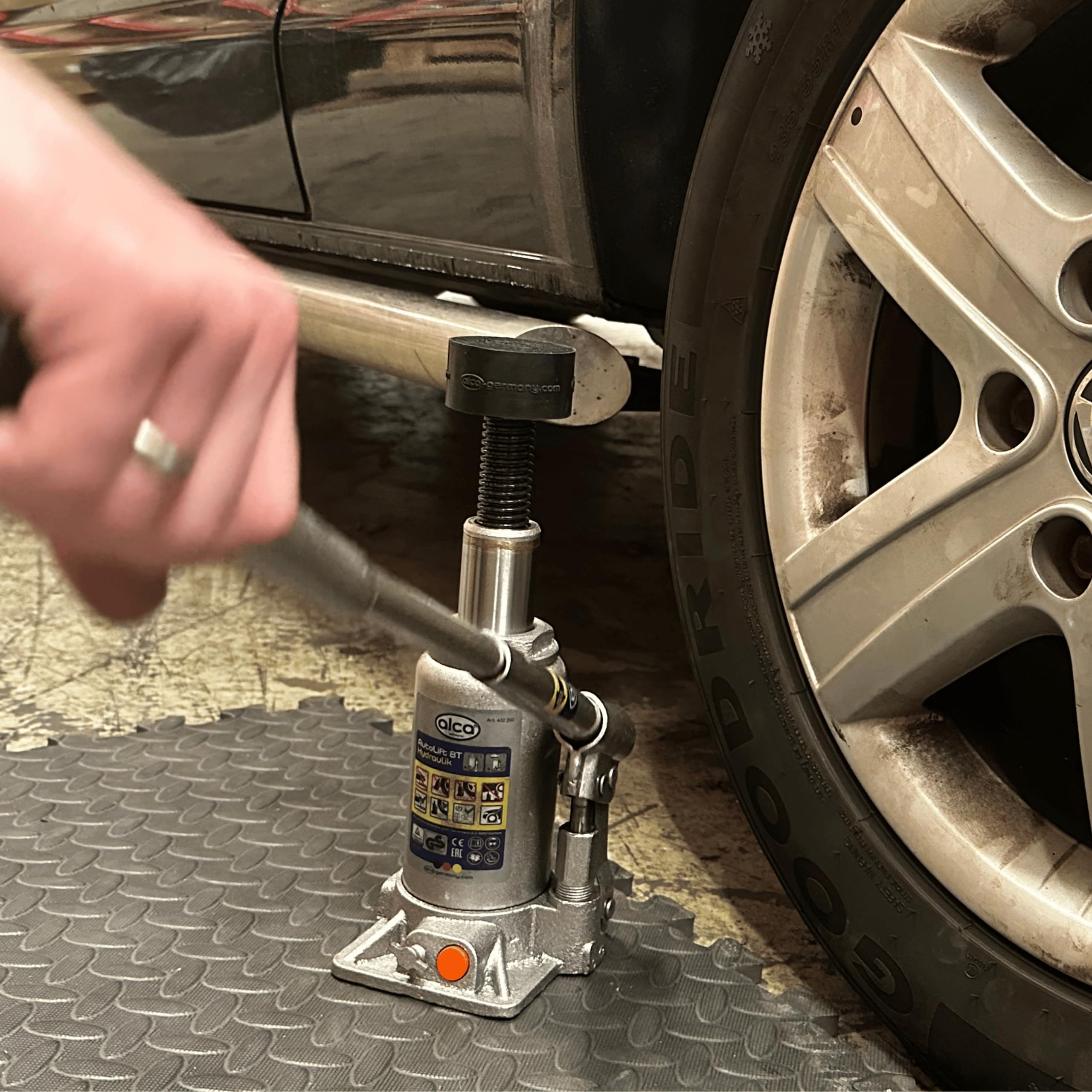 alca Soporte hidráulico de elevación para botella de coche con almohadilla de goma para coche, furgoneta, autocaravana a432050+RS (gato de botella de 5 toneladas)