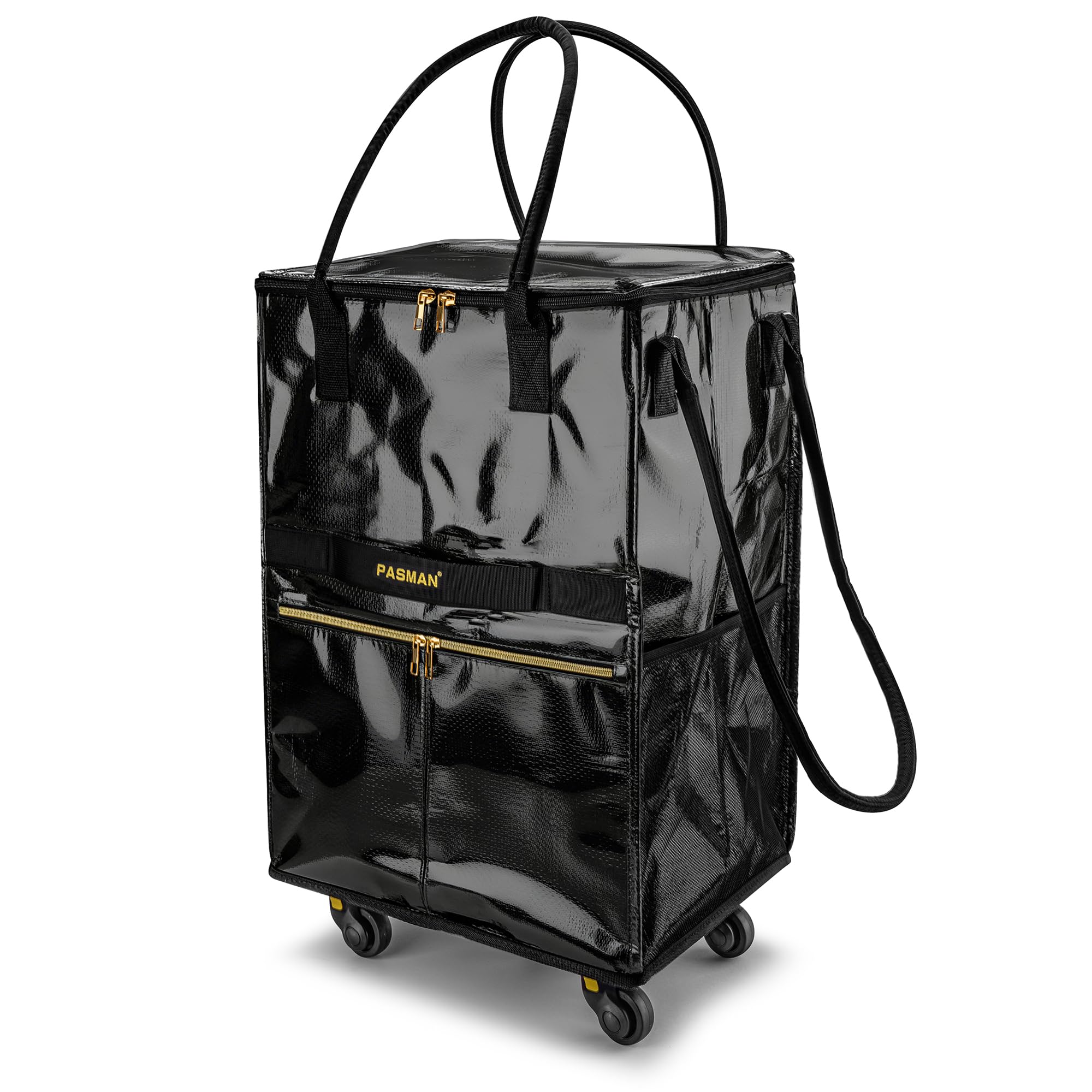 PASMAN Reusable Foldable Rolling Grocery Bag on 5 Wheels,Large,Black