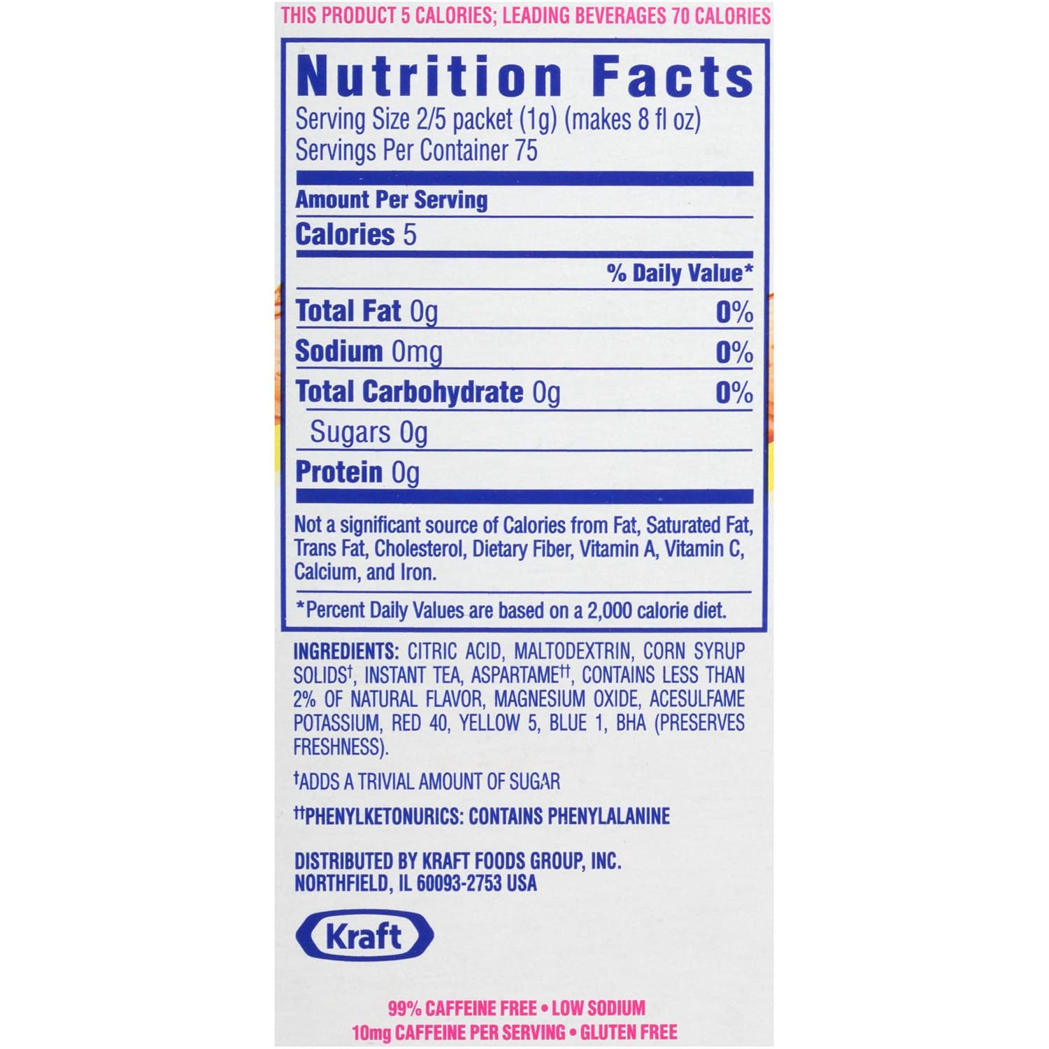 Crystal Light On the Go Iced Tea 120 units per case 0.6 oz Nutrition Info
